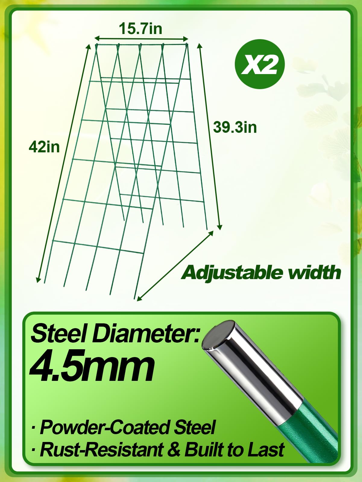 2 Sets Cucumber Trellis for Raised Garden Bed - 4.5mm Wire Heavy Duty Weather-Resistant Foldable A-Frame Metal Plant Support for Squash Pole Bean Climbing Plants Vegetables Outdoor, 39'' L x 15.7'' W