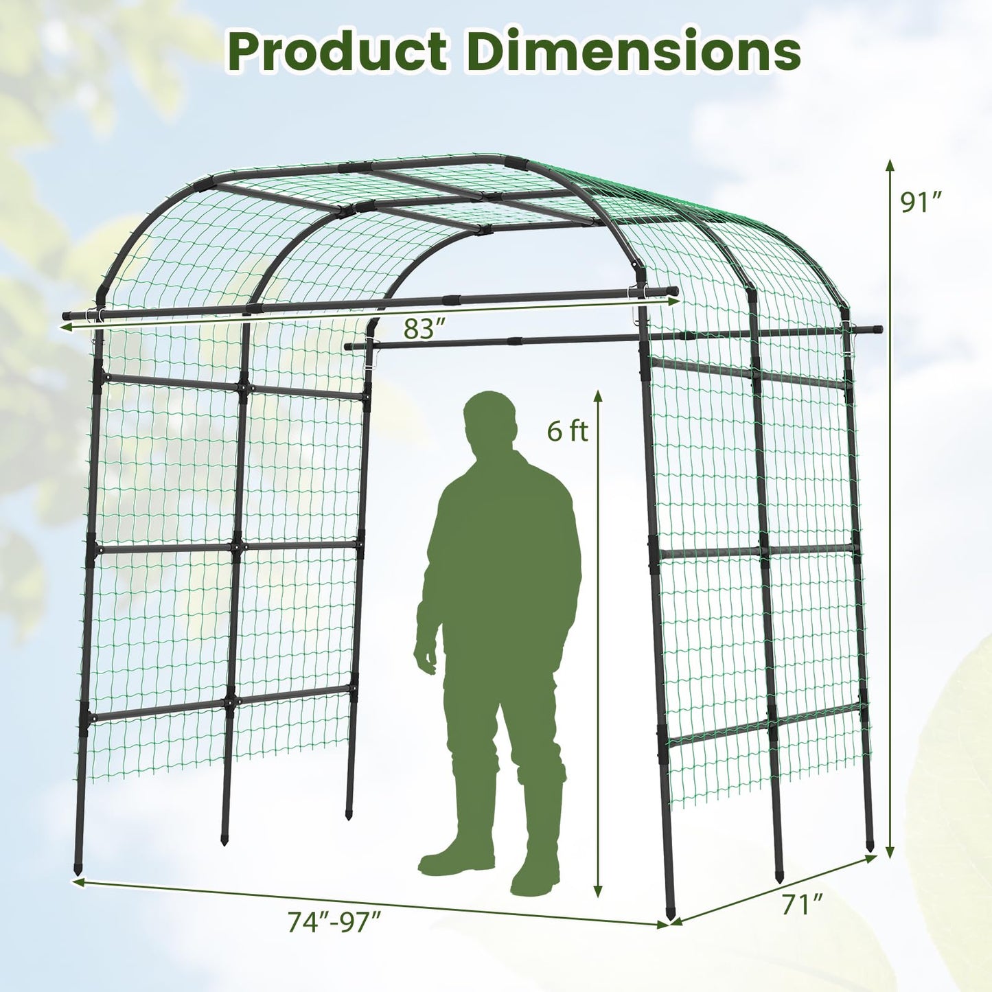 Happygrill Metal Garden Arch Trellis for Climbing Plants, 8 FT Extra Wide U-Shape Cucumber Trellis for Raised Bed, Heavy-Duty Metal Plant Support for Vegetables Flowers Grape Vines