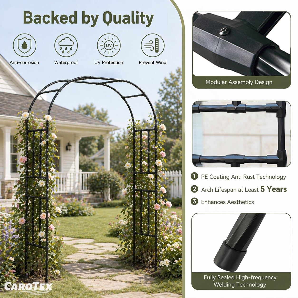 Carotex Garden Arch, 126''x94.5'' Arbor Trellis, Trellis for Climbing Plants Outdoor, Garden Arch Arbor for Flower, Climbing Vine Vegetable, Fruit and Lawn(Black)