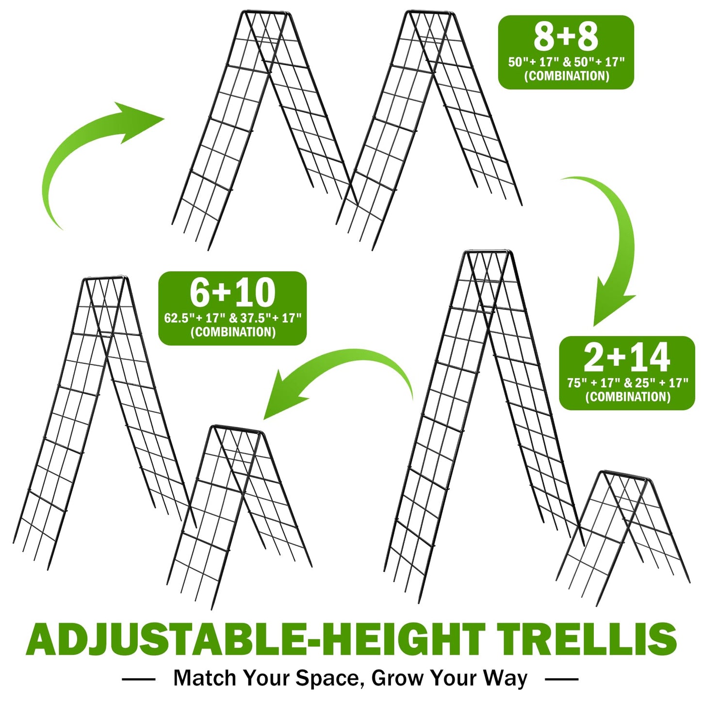 2 Pack 50" Tall A Frame Trellis for Climbing Plants Outdoor (50" X 17") – Heavy Duty Garden Adjustable Trellis, Metal Trellis for Cucumbers, Beans, Tomatoes, Grapes, and Vining Vegetables