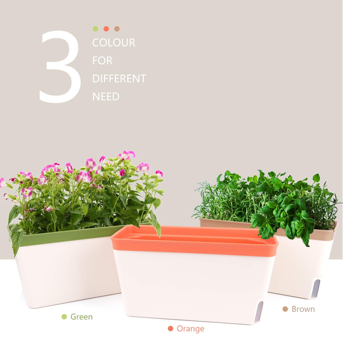OurWarm 3 Pack Self Watering Herb Planter Set for Windowsill, 10.5In Indoor Herb Garden Planters with Water Level Indicator, Dual Layer Easy Care Pot for Basil, Flowers, Vegetables & Succulent