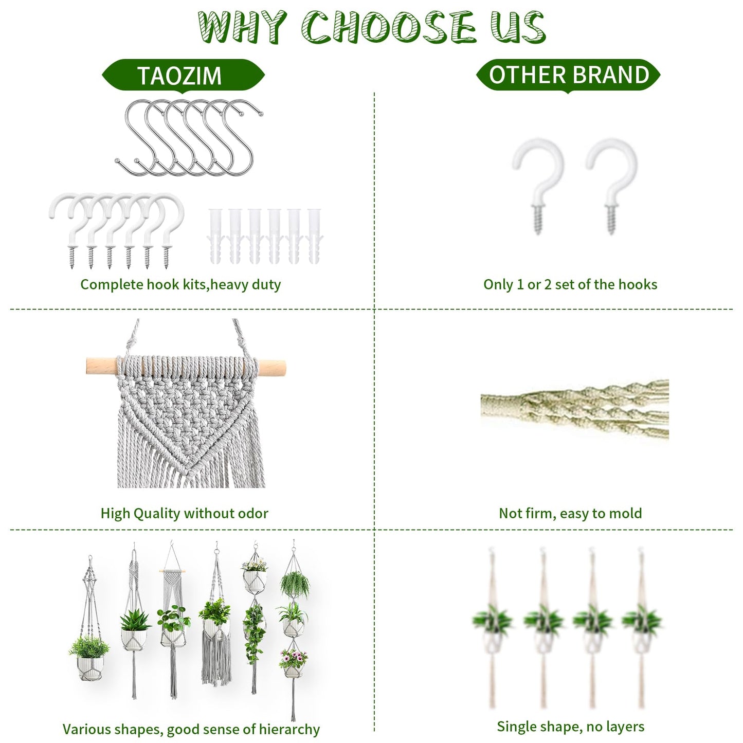 Macrame Plant Hangers, 6Pack Hanging Plant Holders Indoor w/ 6 Set Hooks Handmade Cotton Rope Plant Hangers Set Flower Pots Holder Stand Boho Home Decor Hanging Planters for Indoor Outdoor Plants