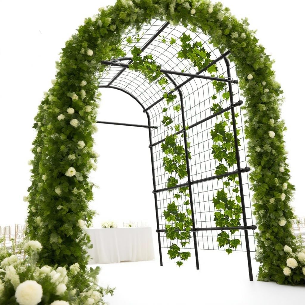 7.5FT Extra Tall Garden Arch Trellis, Polyethylene-Coated Stainless Steel Outdoor Plant Support for Climbing Flowers, Vegetables, Cucumbers, Vines | Heavy-Duty Pergola Arbor for Wedding, Party, Garden