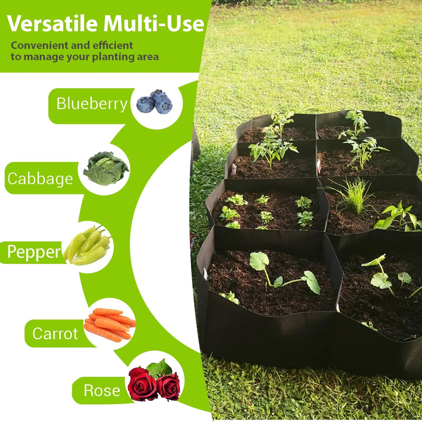 Hecurba Fabric Raised Garden Bed, 6 x 3 x 1 ft Planter Boxes Outdoor with 8 Grids, Perfect for Vegetables, Herbs, and Flowers, Durable Garden Beds for Home Gardening Enthusiasts