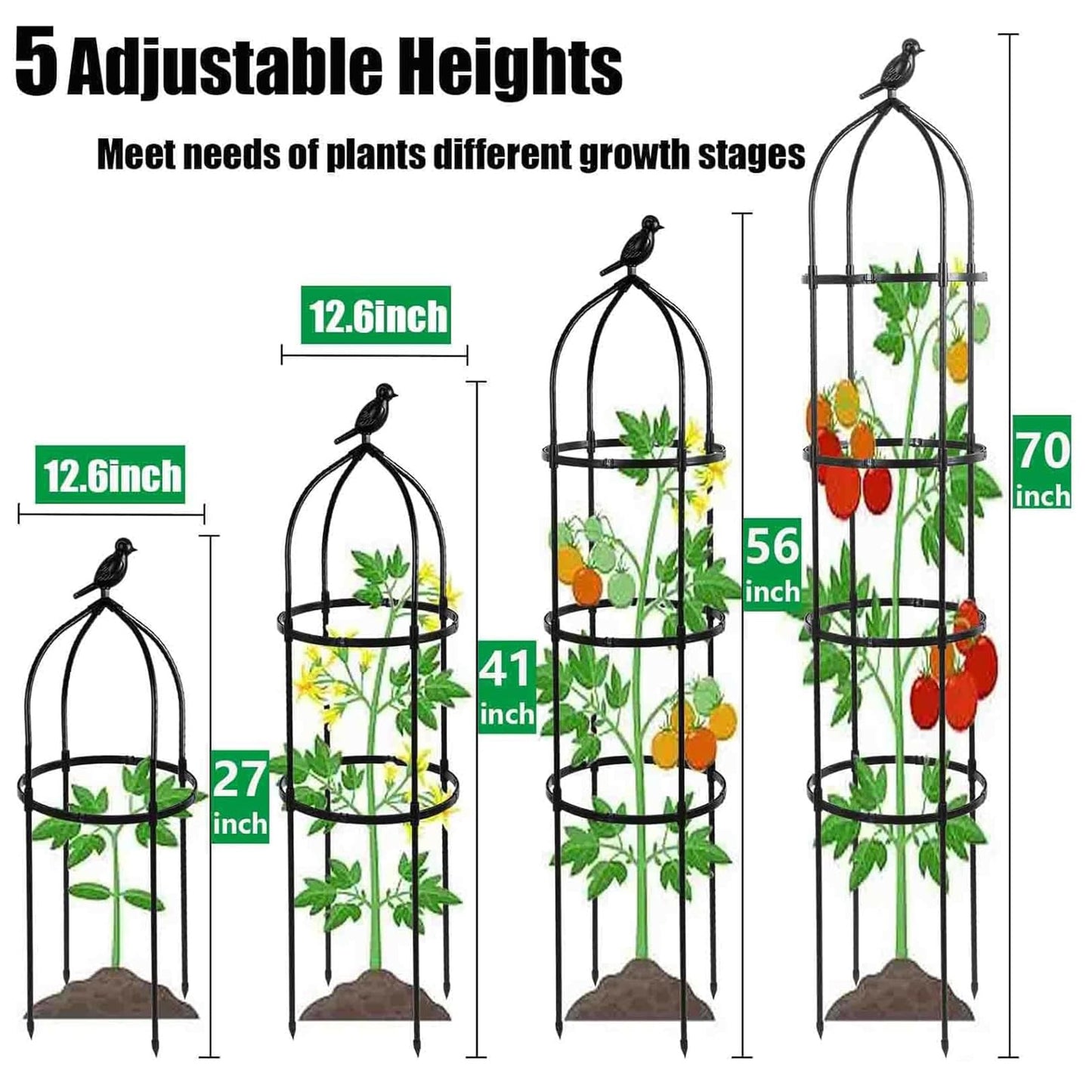 2-Pack 6FT Garden Obelisk Trellis for Climbing Plants,70”Metal Plant Support Tower, Heavy Duty Thickened Tube,Rustproof Black Flower Stand for Vines, Roses, Outdoor & Indoor Use