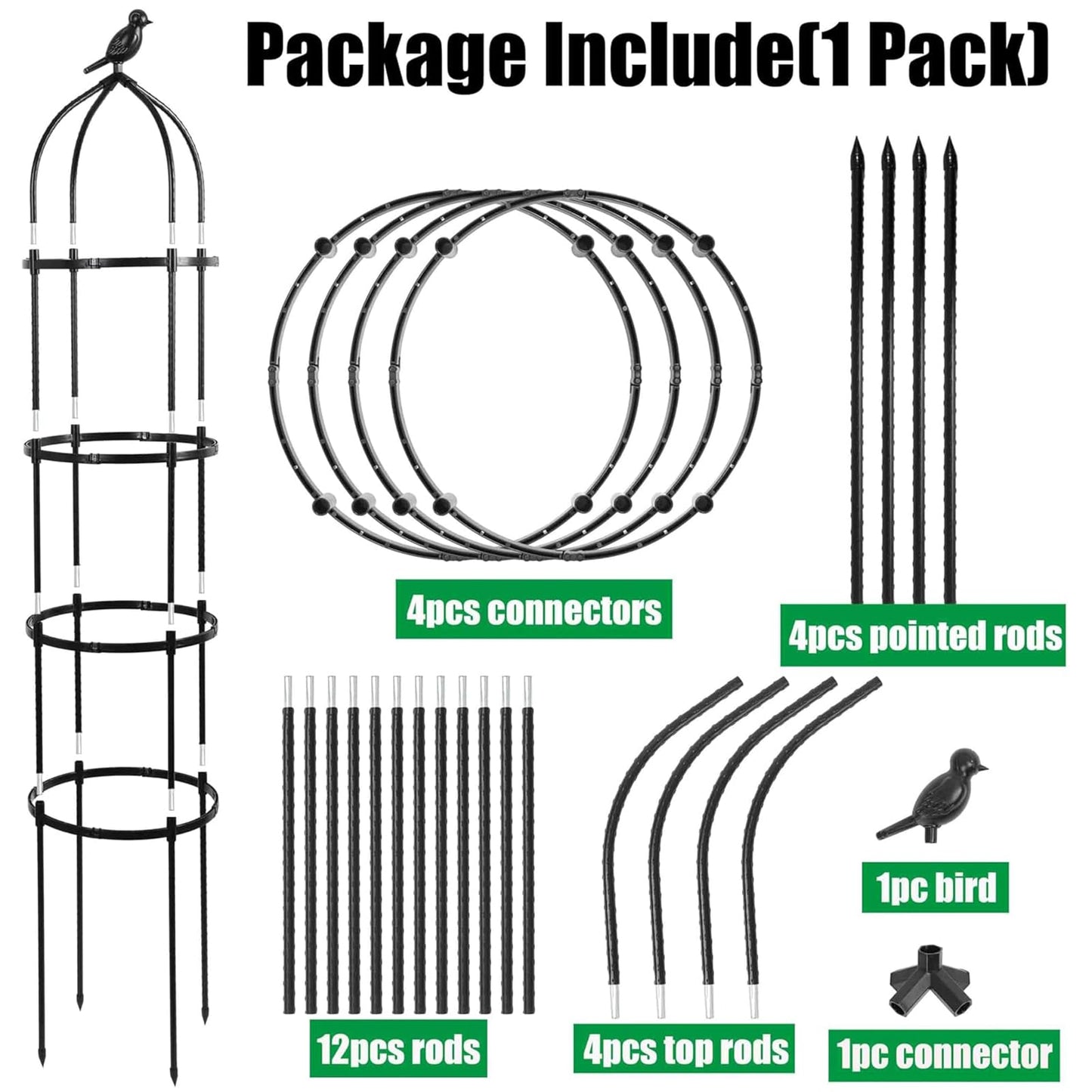 2-Pack 6FT Garden Obelisk Trellis for Climbing Plants,70”Metal Plant Support Tower, Heavy Duty Thickened Tube,Rustproof Black Flower Stand for Vines, Roses, Outdoor & Indoor Use