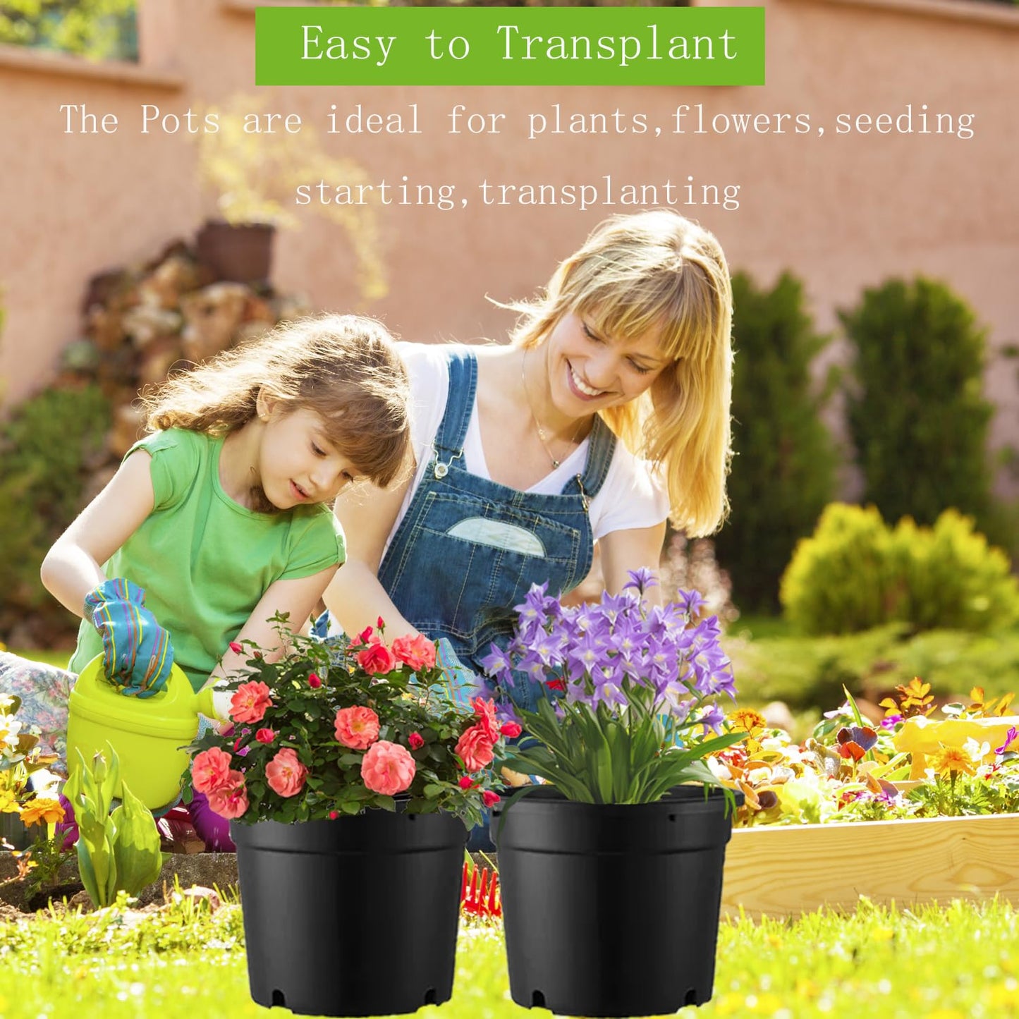MEJENYY 3 Gallon Plastic Plant Pots, 5 Pack Round Nursery Pots with Drainage Holes, Black, Indoor/Outdoor Use