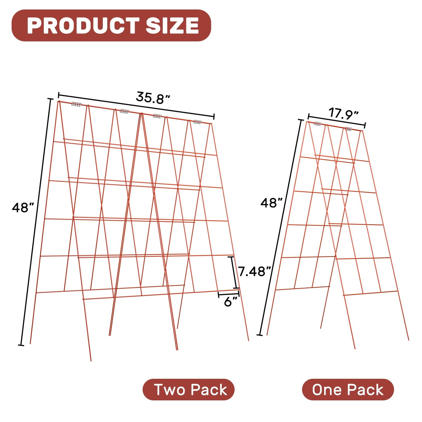 DOEWORKS Cucumber Trellis, 48" High Foldable A Frame Garden Trellis, 2 Pack, Plant Support for Climbing Cucumber, Beans, Tomatoes, Flowers, Red