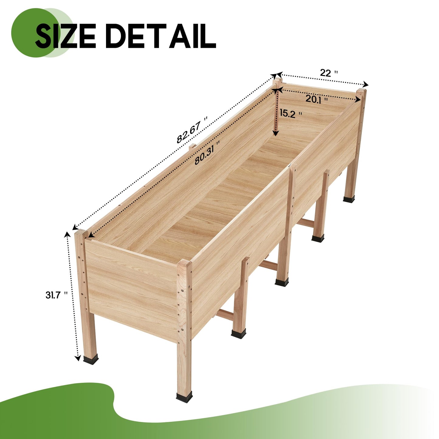 SPECRAFT 7x2 Ft Wooden Raised Garden Bed with Legs - 15 Inch Deepth Elevated Planter Box for Deep-Rooted Plants, Ideal for Patio, Easy Assembly