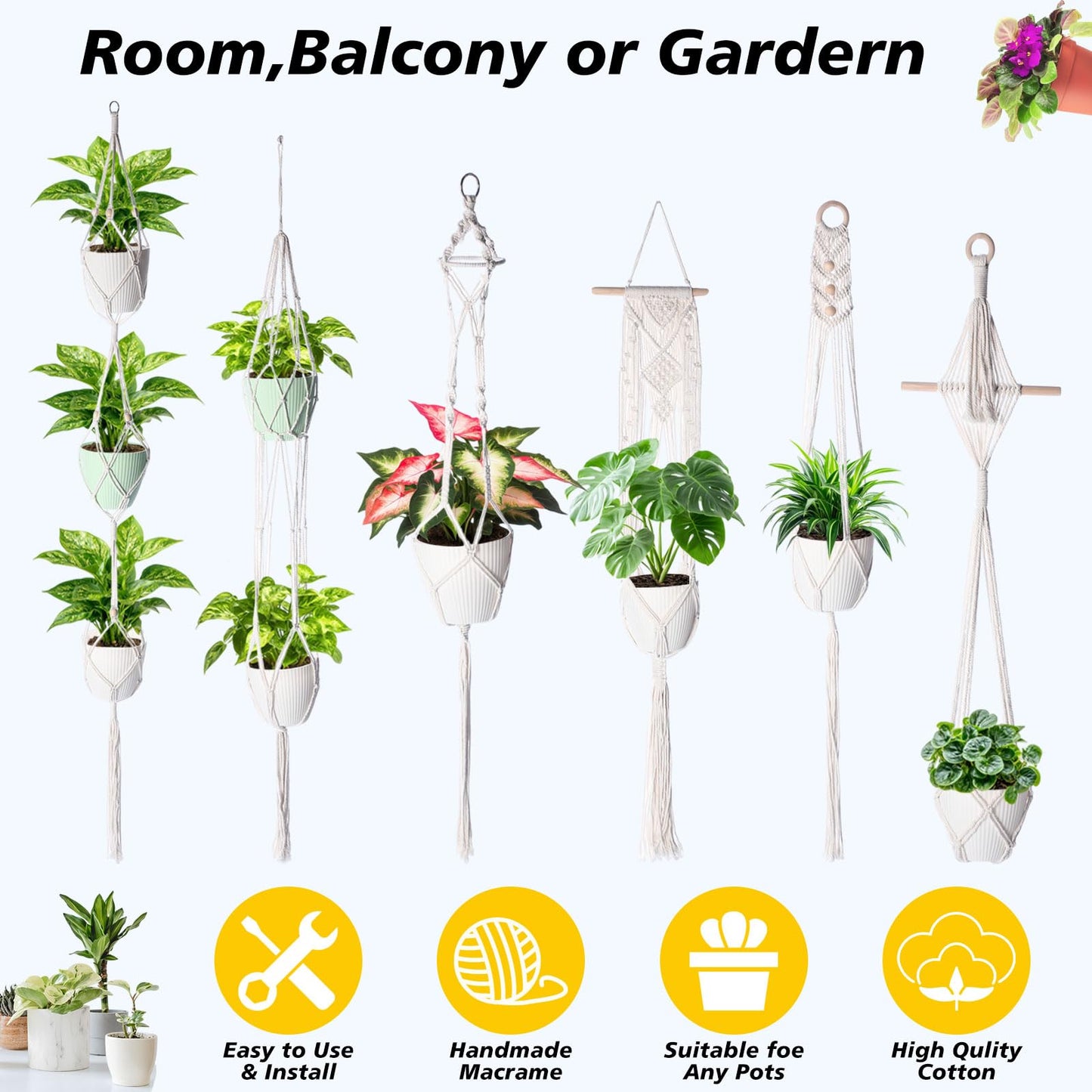 SATINIOR 12 Pcs Macrame Plant Hangers Handmade Boho Hanging Planters 12 Different Tiered Designs with 12 Hooks for Flower Pots Indoor Outdoor Decorative Wall Hanging Baskets for Home(Boho,White)