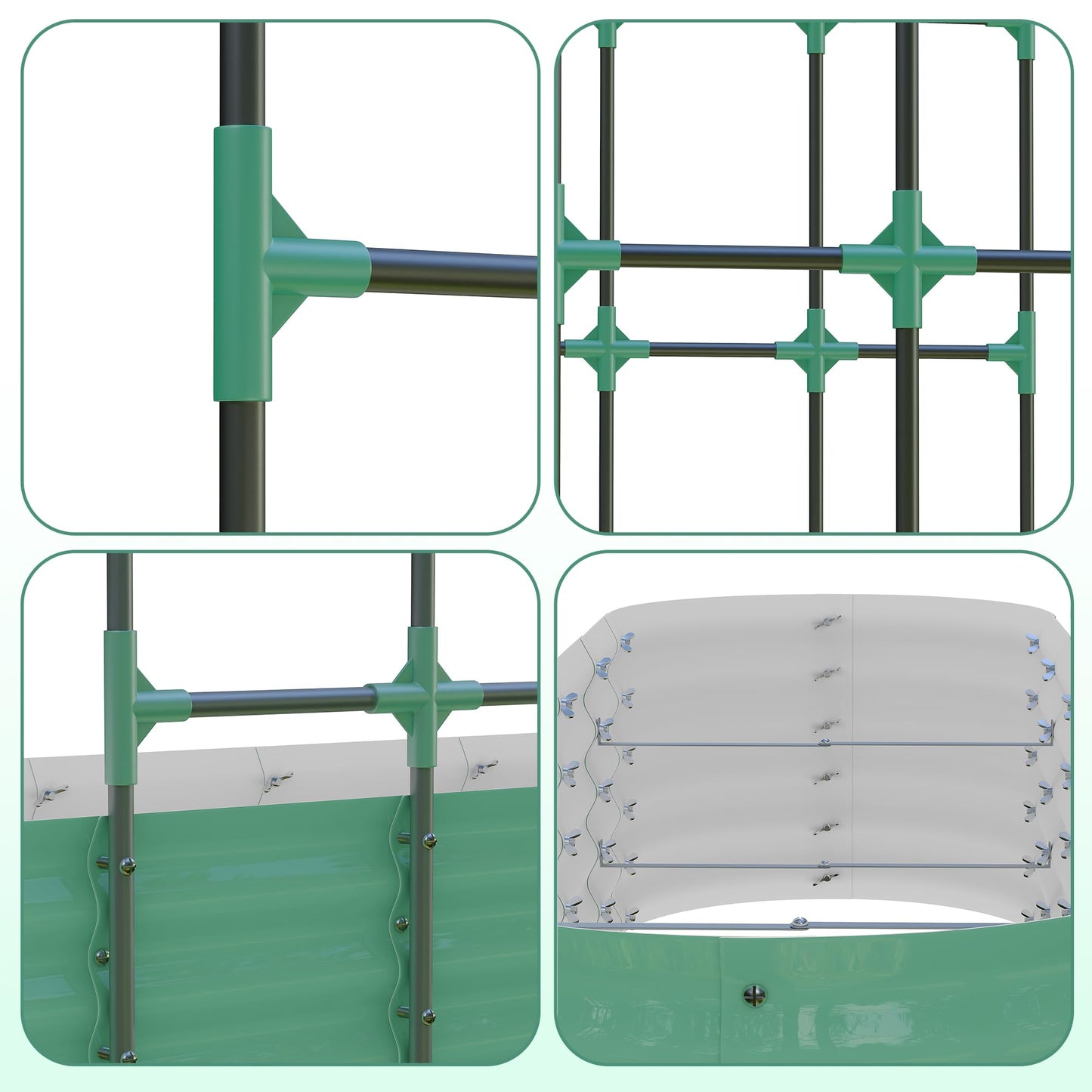 Galvanized Raised Garden Bed with 96" Tall Vertical Arch Trellis – Expandable Rust-Resistant Planter Box for Outdoor Plants, Flowers, Herbs & Vines – Includes Plant Clips, Drainage Netting,Green