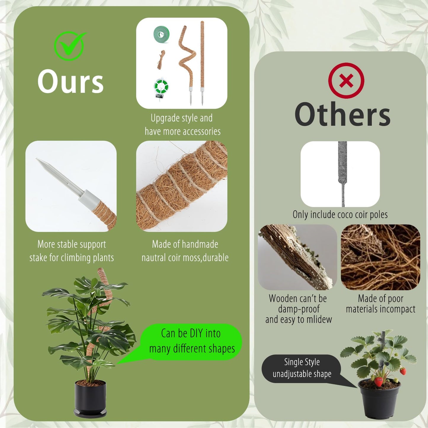 2 Pack Moss Pole, 28 Inch Monstera Plant Support, Moss Poles for Climbing Indoor Plants, Bendable Coco Coir Plant Support Stakes for Potted Plants, Pothos, Philodendron