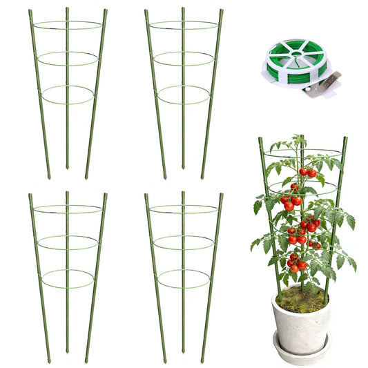 TOCCYARD 4 Pack Plant Support Tomato Cages for Garden, 24 Inches Tomato Cages and Supports with Adjustable Rings for Garden Pots, Plant Stakes Tomato Trellis Rings for Climbing Plants