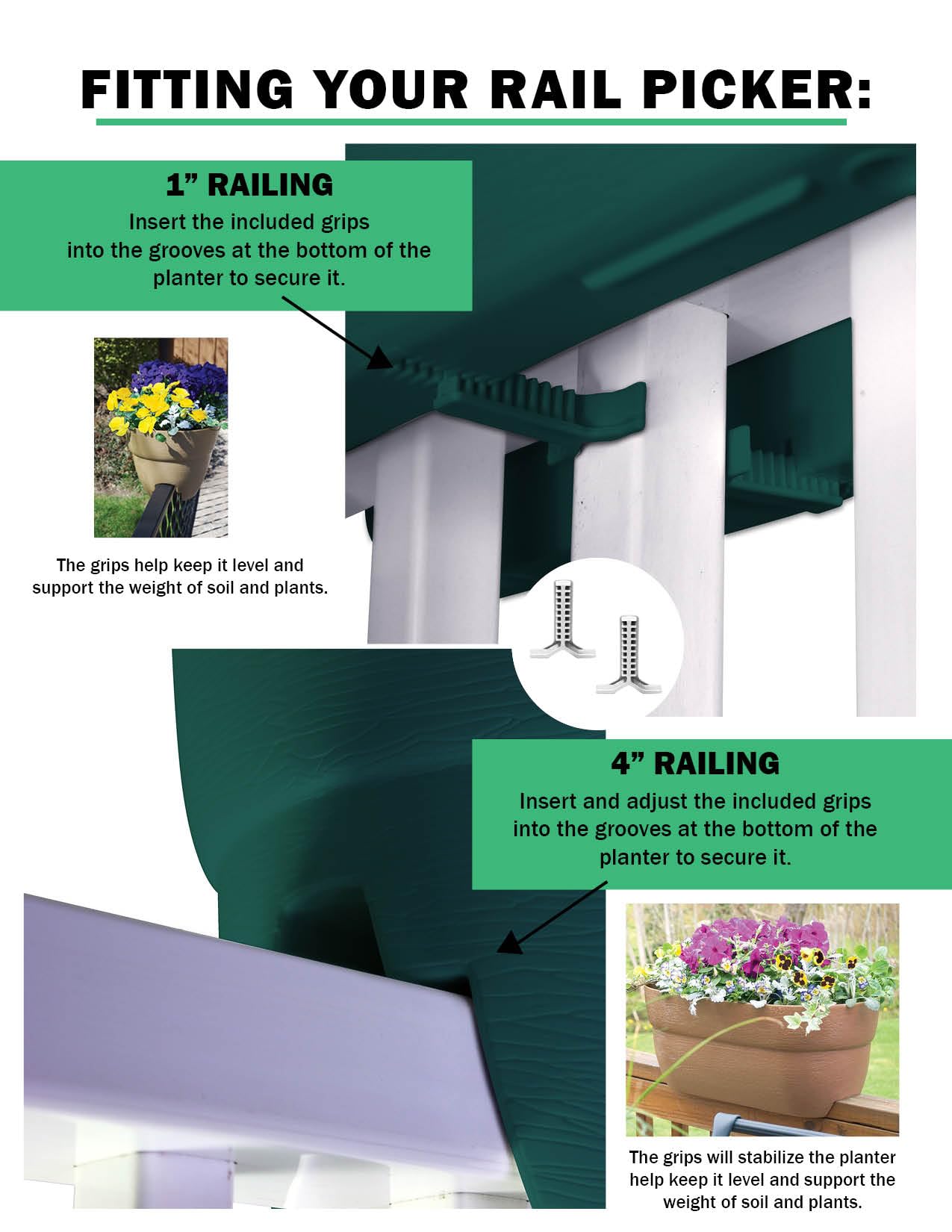 Emsco Group Bloomers Railing Planter with Drainage Holes- 24” W - Slate, Plastic
