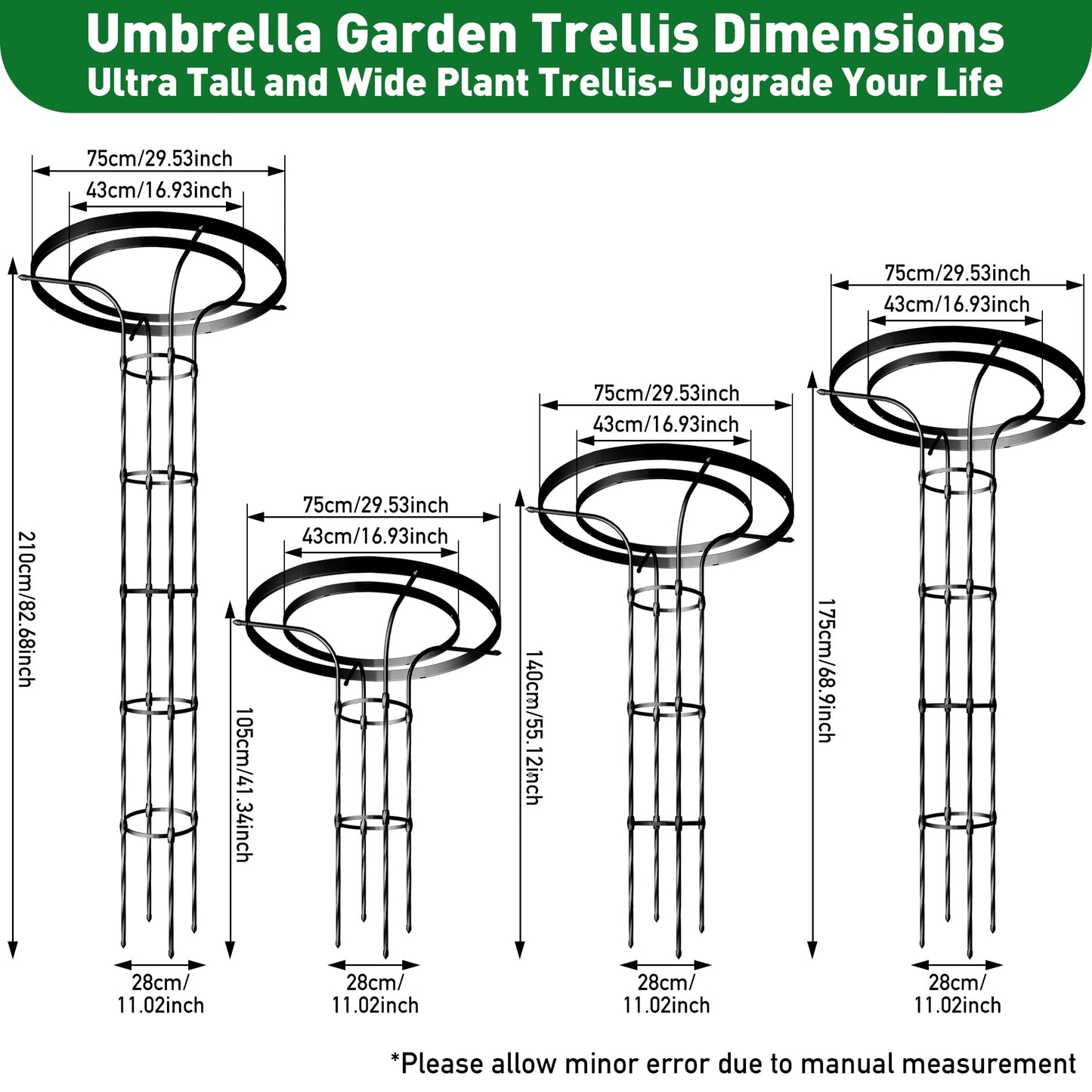 6.89FT Mushroom Top Obelisk Trellis for Outdoor Climbing Plants, Rustproof PE-Coated Metal Poles Support, Decorative Garden Trellis for Climbing Rose, Wisteria, Black