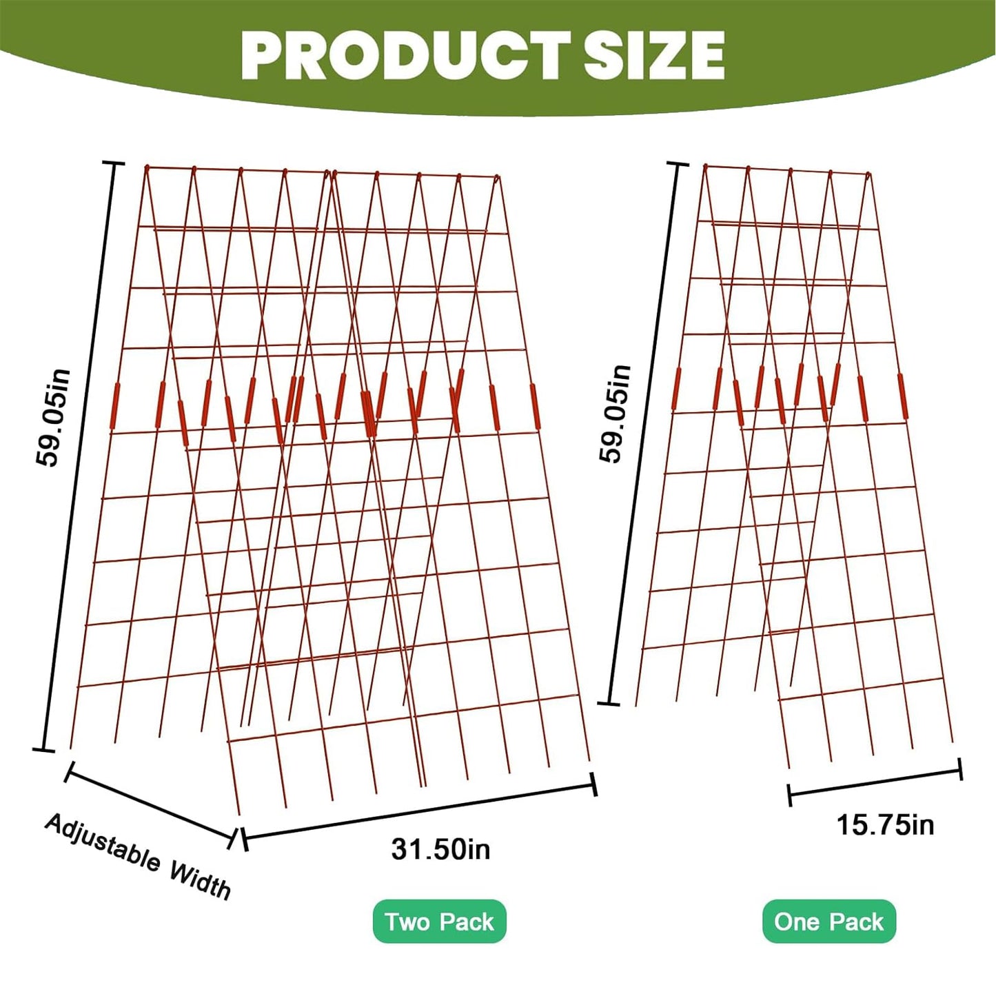 UrGROWA Cucumber Trellis 2 Pack, 59" H Foldable A-Frame Garden Trellis for Raised Bed Garden Grow Support with Plant Support Clips, Twist Ties for Cucumber,Tomato, Climbing Plants and Flowers