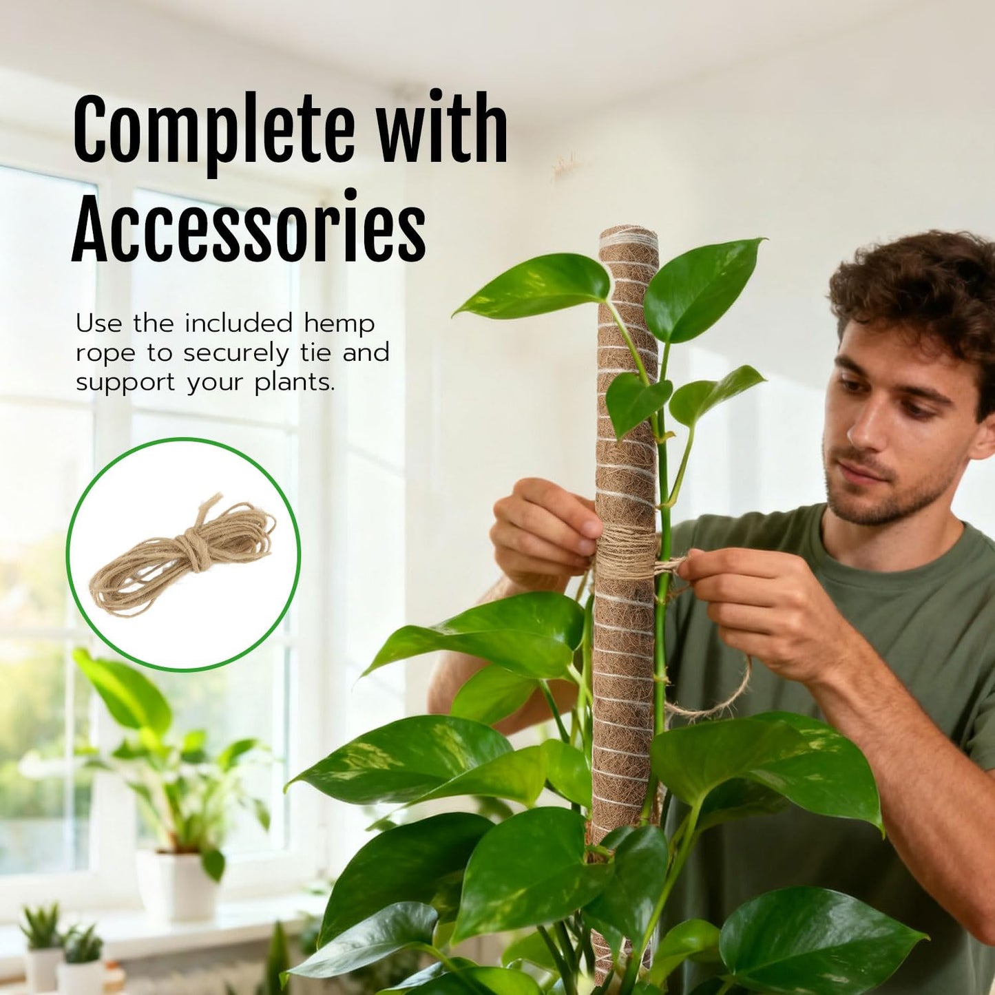 Mcbazel 4 Pack 23.5 Inch Moss Poles, Monstera Plant Support, Stackable Moss Pole for Indoor Plants, Coco Coir Totem for Climbing Plant, Potted, Sphagnum