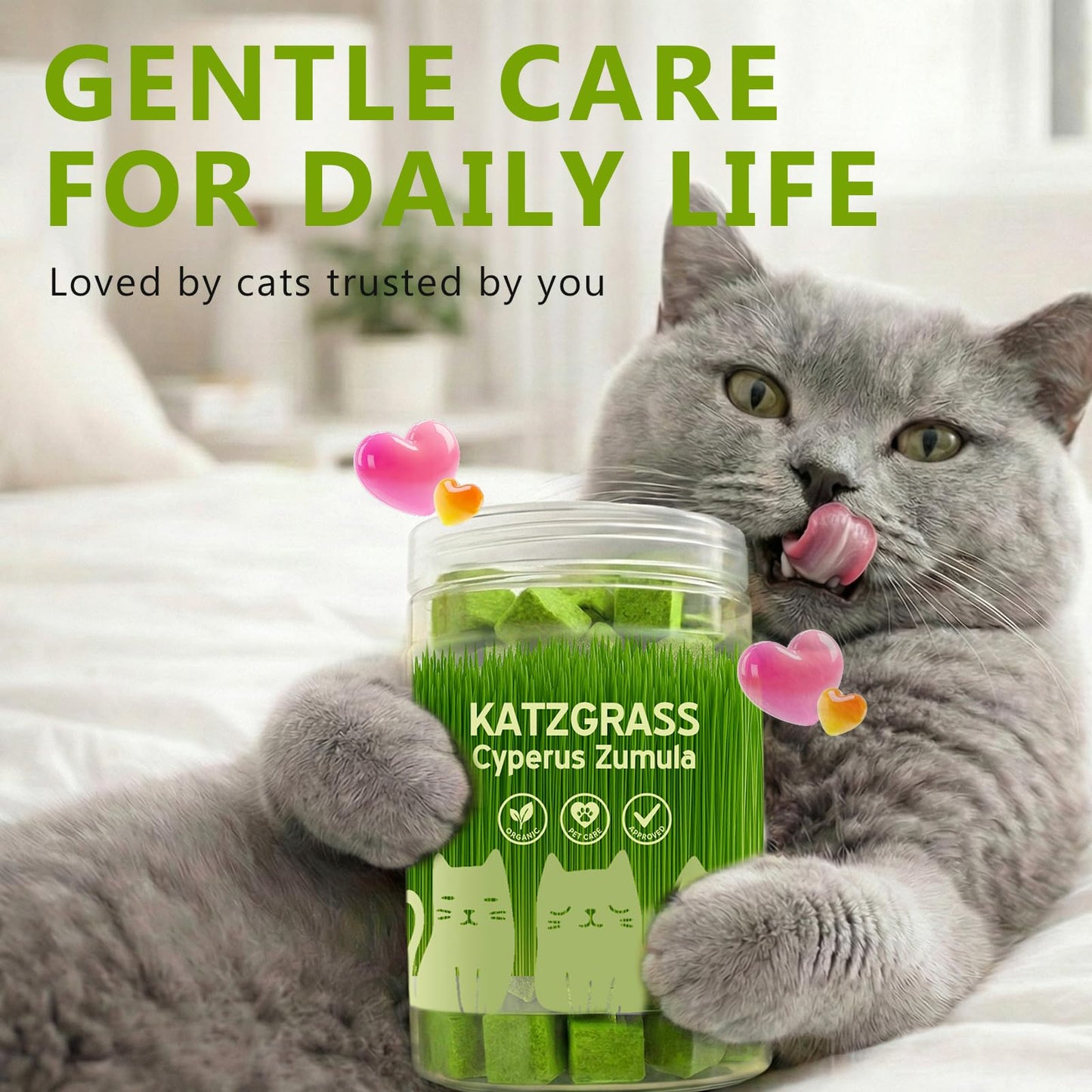 Prettypum Cat Grass Treats for Indoor Cats - Freeze Dried Cat Grass Crunchy Snacks for Hairball Control and Digestive Support - Natural Kitty Grass Supplement - 4.23 oz