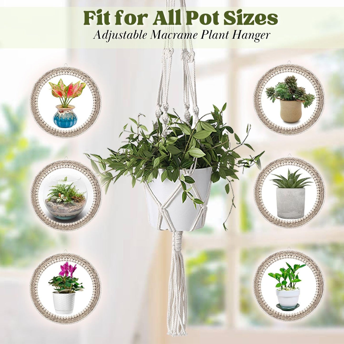Flexzion 2 Pack White Macrame Plant Hanger - 41 Inch Macrame Hanging Planter with C & S Hooks - Indoor Hanging Plant Holder with Woven Cotton Rope for Home Decor (Plant Pot Not Included)