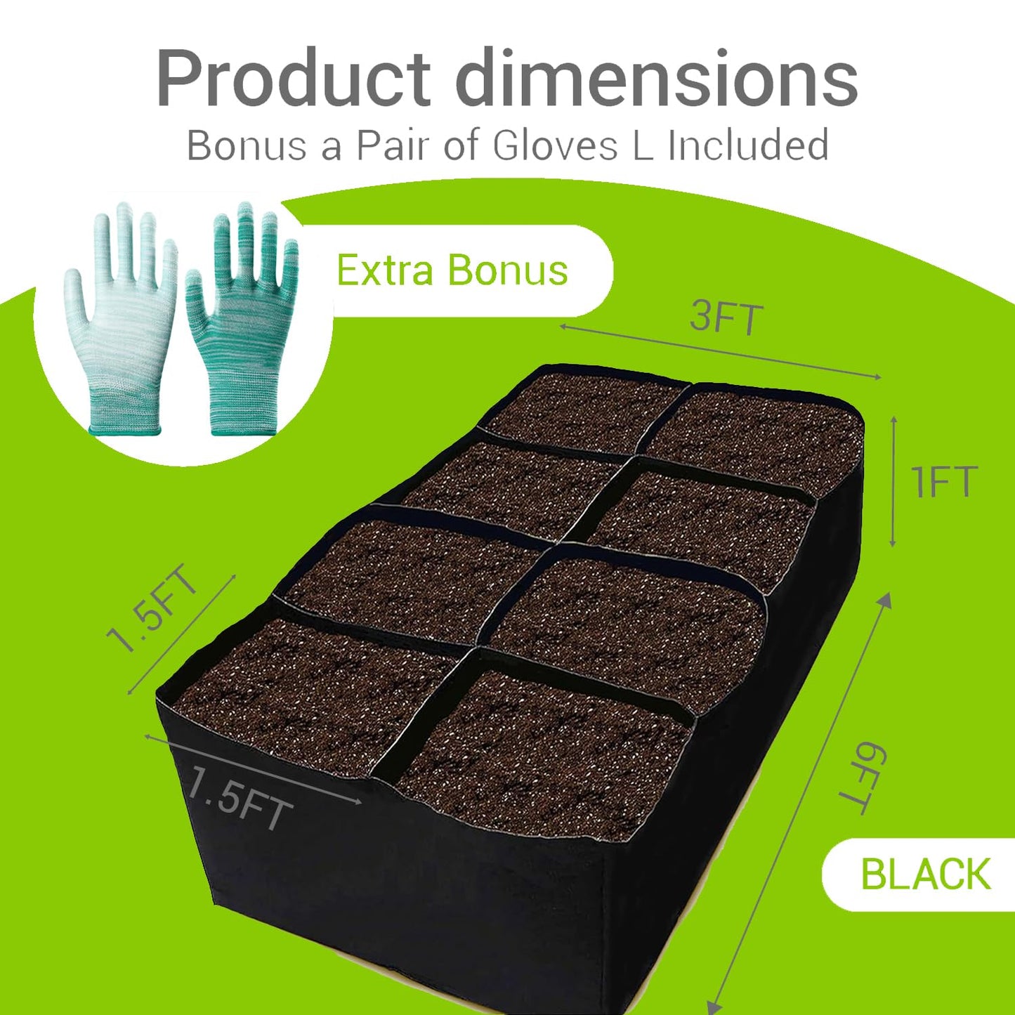 Hecurba Fabric Raised Garden Bed, 6 x 3 x 1 ft Planter Boxes Outdoor with 8 Grids, Perfect for Vegetables, Herbs, and Flowers, Durable Garden Beds for Home Gardening Enthusiasts