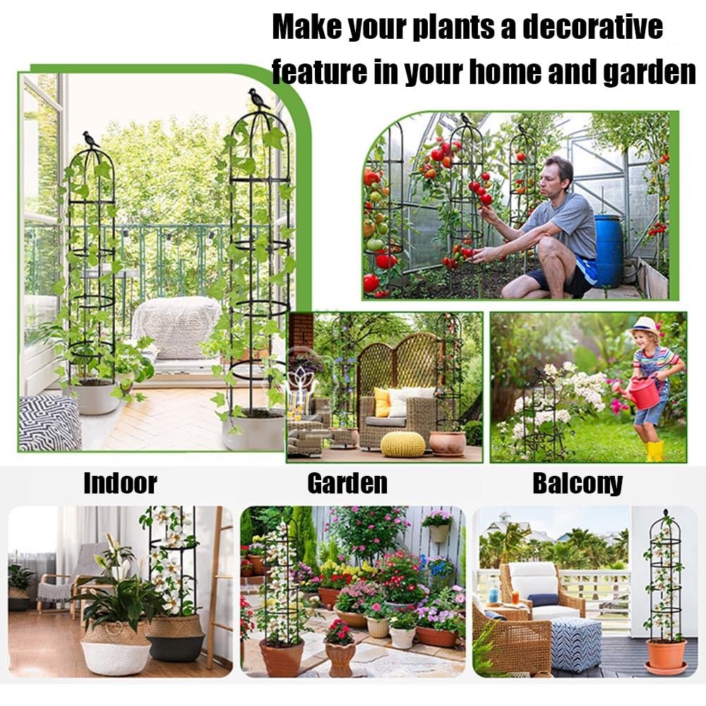 Garden Trellis Outdoor Obelisk for Climbing Plants 25" 33" 45" 57" 69" 81" Vine Supports Flowers Stands for Potted Vines Rose Cucumber(Black,36x125cm/14.2x49in)