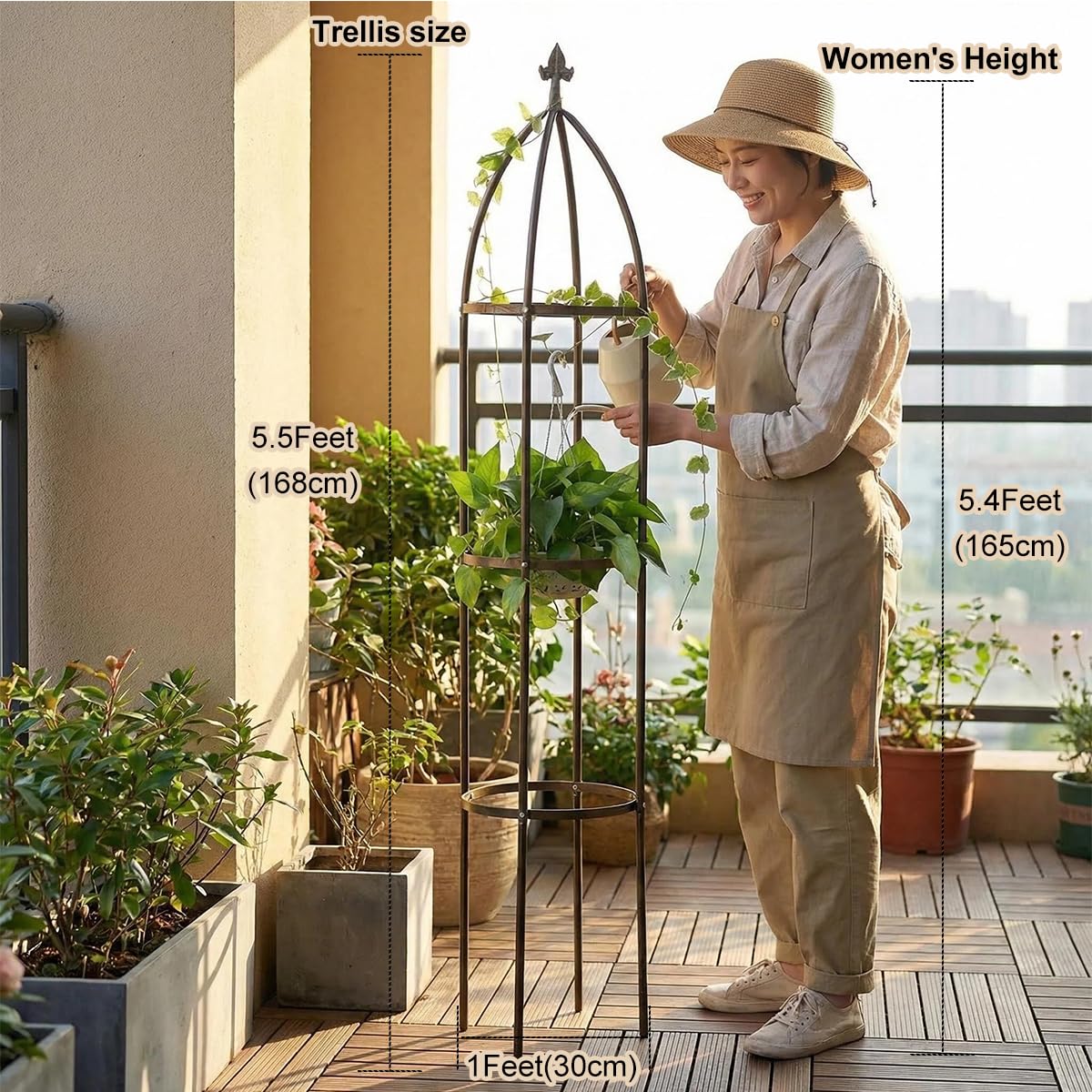 100% Metal Obelisk Garden Trellis 5.5 Feet Tall Sturdy Plant Support for Climbing Vines and Flowers Stands,1pc Upgrade (Bronze, Medium)