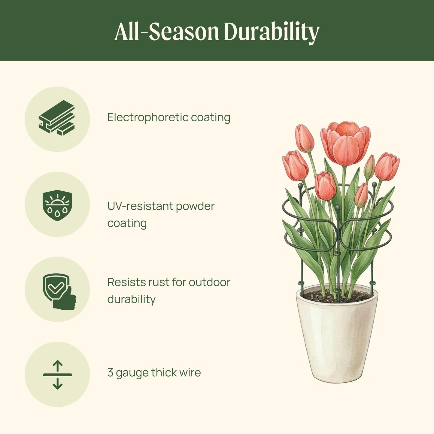 6 Pack Curved Plant Support Stakes, Dual Half Round Metal Garden Plant Stake, Peony Cages and Supports, 10"(W) x 20" (H) Flower Support Ring for Peonies, Hydrangea