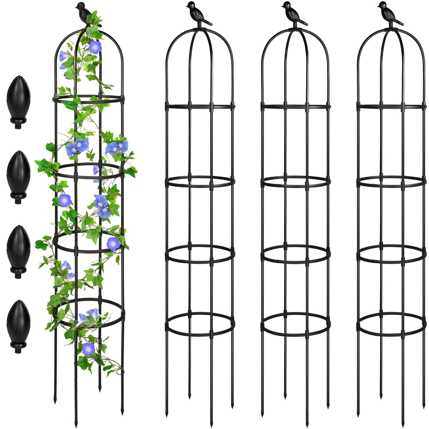 Sadnyy 4 Pack 6 ft Garden Obelisk Trellis for Climbing Plants Outdoor Rustproof Rose Pots Tall Garden Trellis for Outdoor Indoor Vines Flower Plants Support (Black)