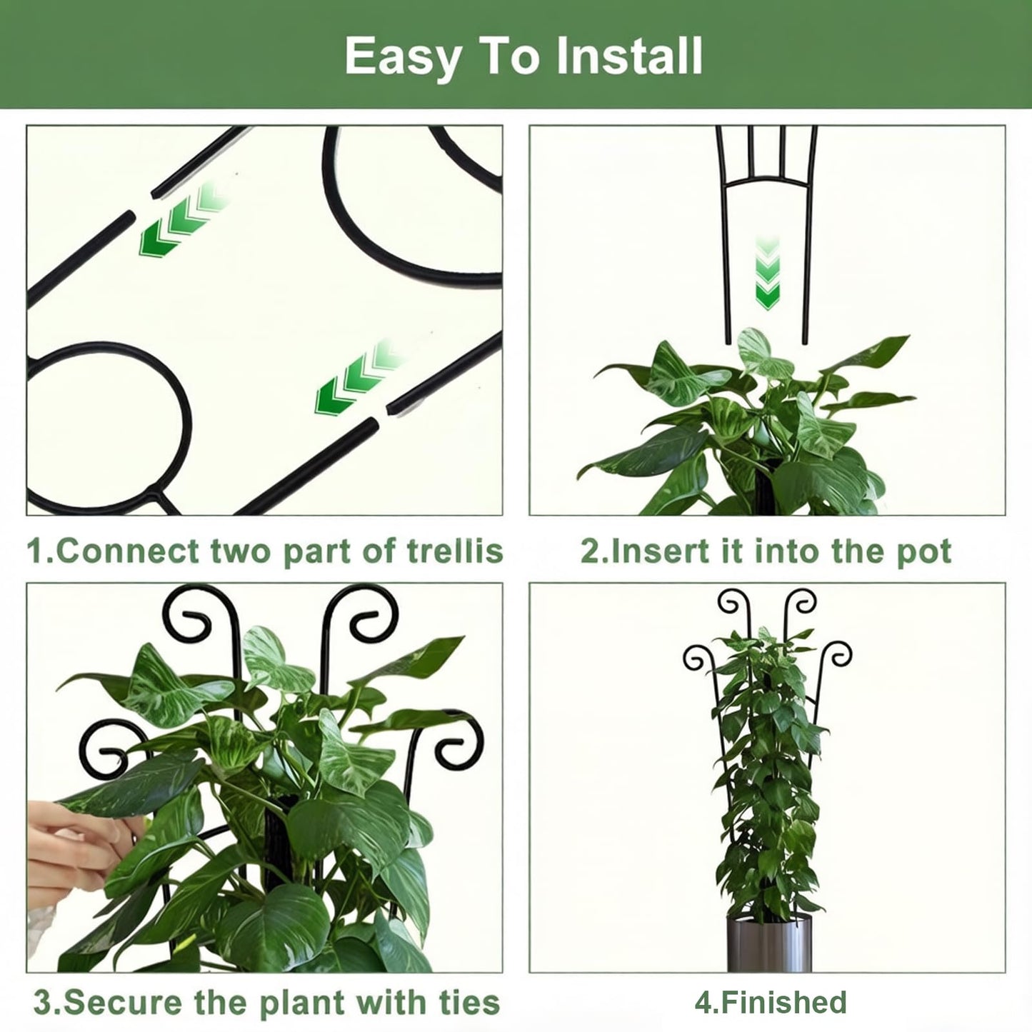 Trellis for Climbing Plants Indoor, 2 Pack Black Metal Trellis for Potted Plants, Adjustable Indoor Plant Support Monstera, Pothos, Ivy (32.7 Inch Tall)