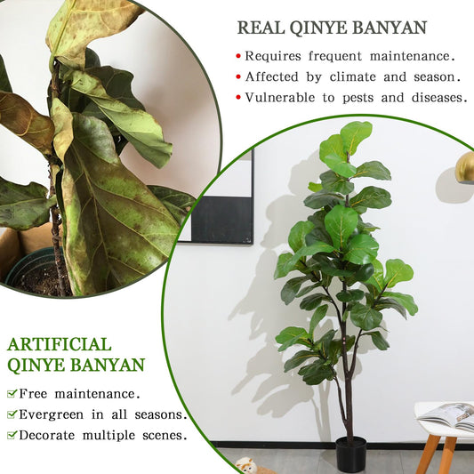 LUWENER 6ft Artificial Fiddle Leaf Fig Tree Plant,Fake Ficus Lyrata in Pot,Ficus Faux Plant Artificial Trees for Office Indoor Outdoor Garden Living Room Home Decor 1PCS-71in