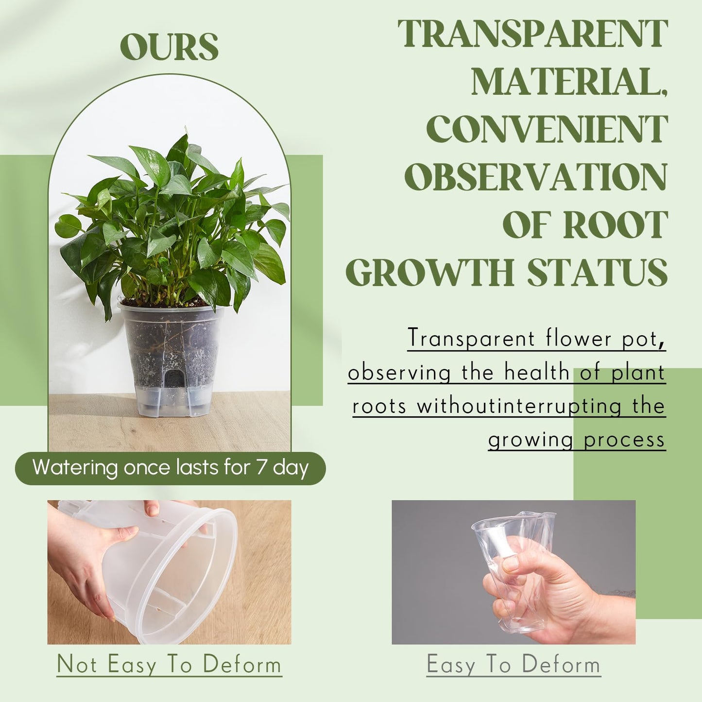 Wonderjune Self Watering Pots for Indoor Plants with Deep Reservoir and High Drainage Holes for Outdoor Plants and Flowers, Bare Root Planter(8.27'',Clear,6 Pcs)