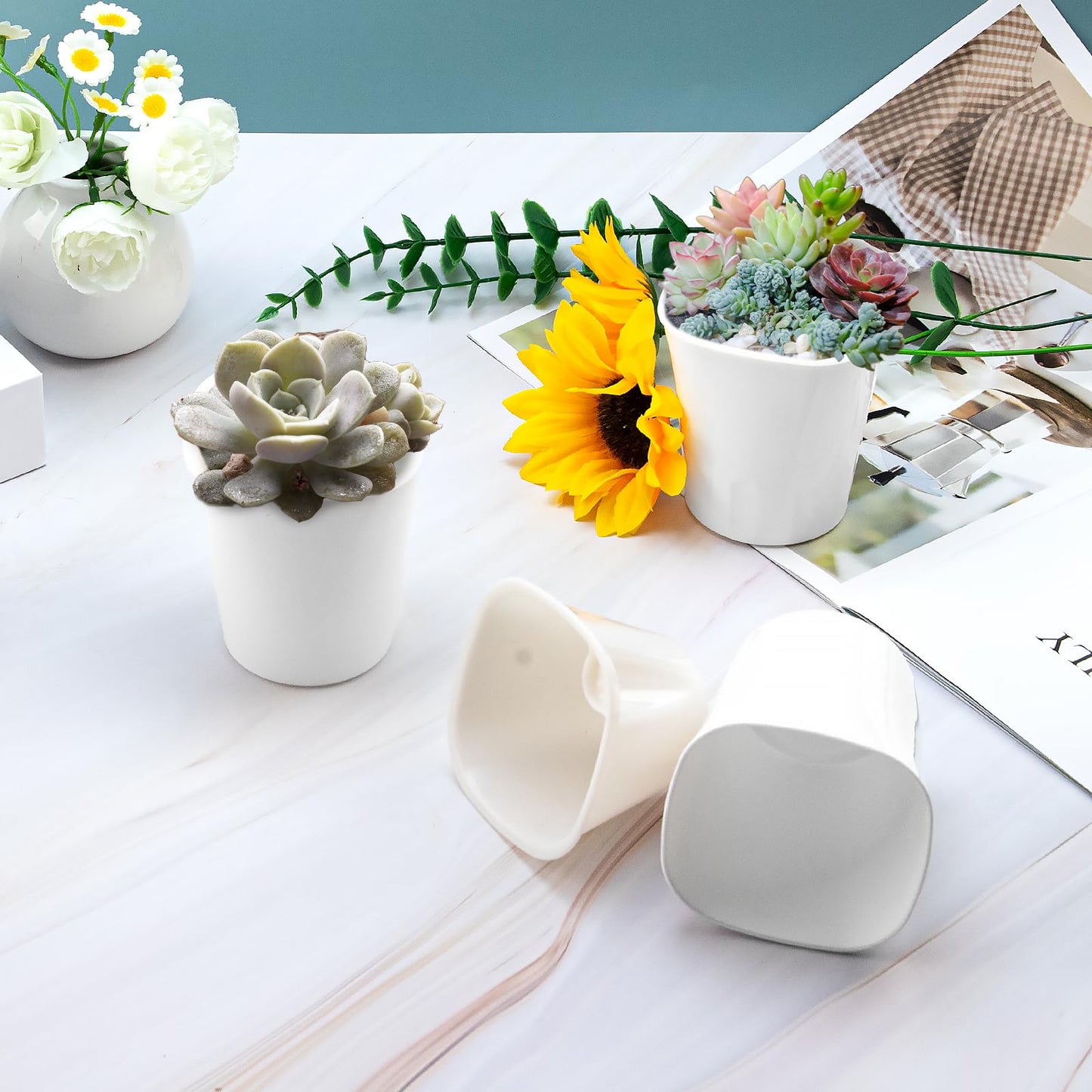 QUYLIXX 24 Pcs Self Watering Pots for Indoor Plants, 3 Inch White Plastic Self Watering Planters with Water Level Indicator - Perfect for Succulents