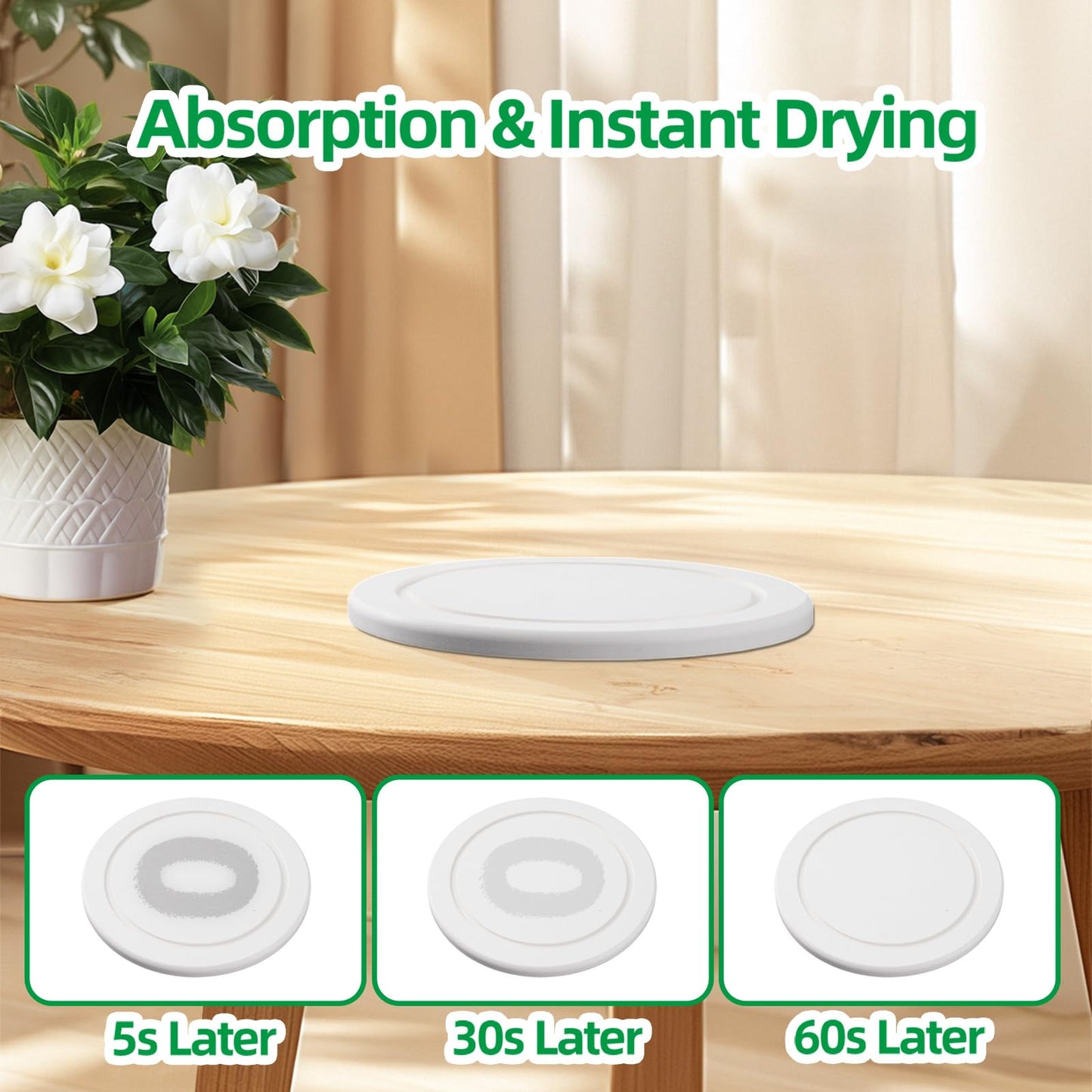 2Pcs Plant Saucer for Indoor — 6 inch Instant Dry Plant Tray Diatomaceous Earth Round Plant Drip & Drainage Trays for Indoors, Off - White