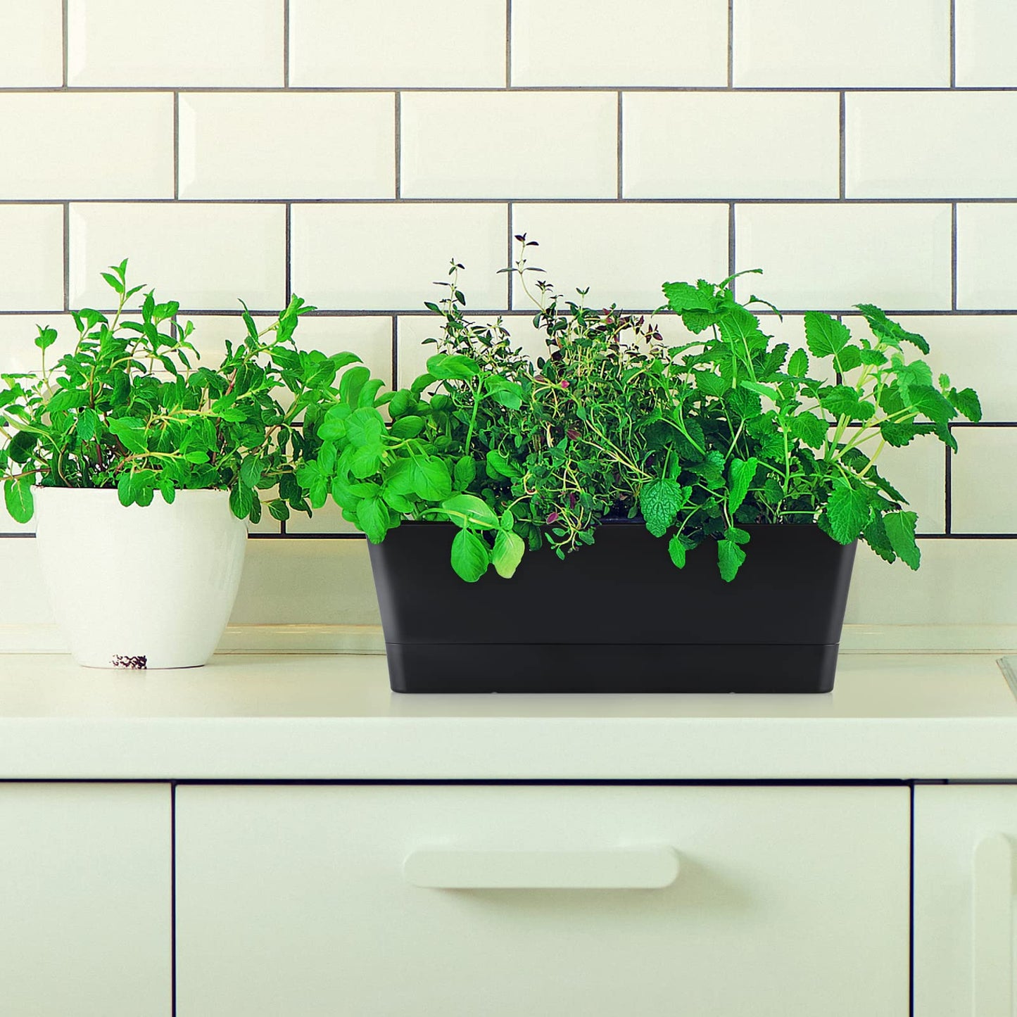 Skelang 3 Pcs Rectangular Plant Pot, 12" Flower Planter Box, Windowsill Container for Succulent, Herb, Vegetable (Black)