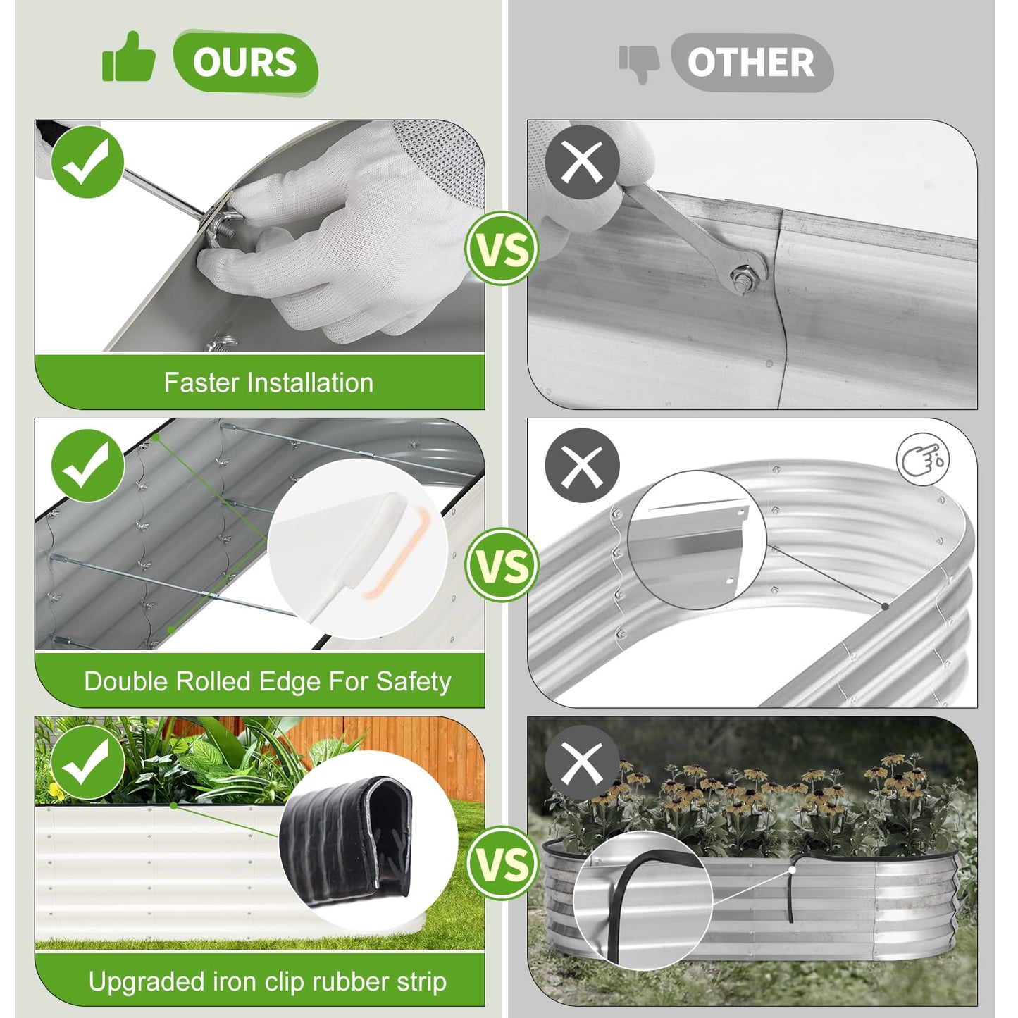 Permade Galvanized Raised Garden Bed Outdoor- 2 Pcs Raised Beds for Gardening| Metal Planter Box, Steel Raised Garden Bed Kit with Gloves for Vegetables, Flower, Herbs (6x2x1.4FT, White)