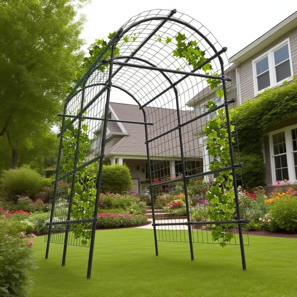 7.5FT Extra Tall Garden Arch Trellis, Polyethylene-Coated Stainless Steel Outdoor Plant Support for Climbing Flowers, Vegetables, Cucumbers, Vines | Heavy-Duty Pergola Arbor for Wedding, Party, Garden