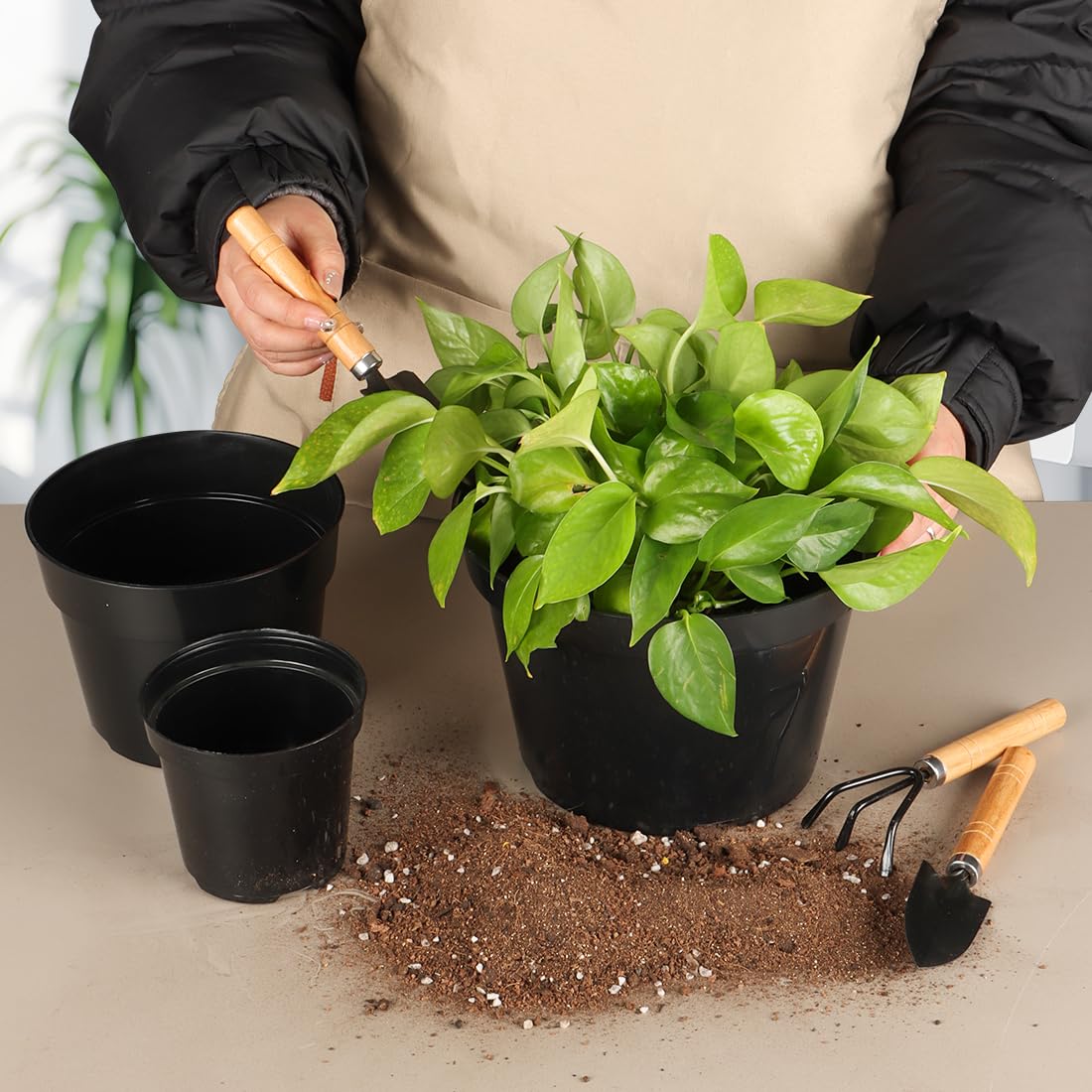 RooTrimmer 4/6/8 Inch Black Plant Nursery Pots, 15 Pack, Thickened Plastic with Drainage Holes, Indoor/Outdoor