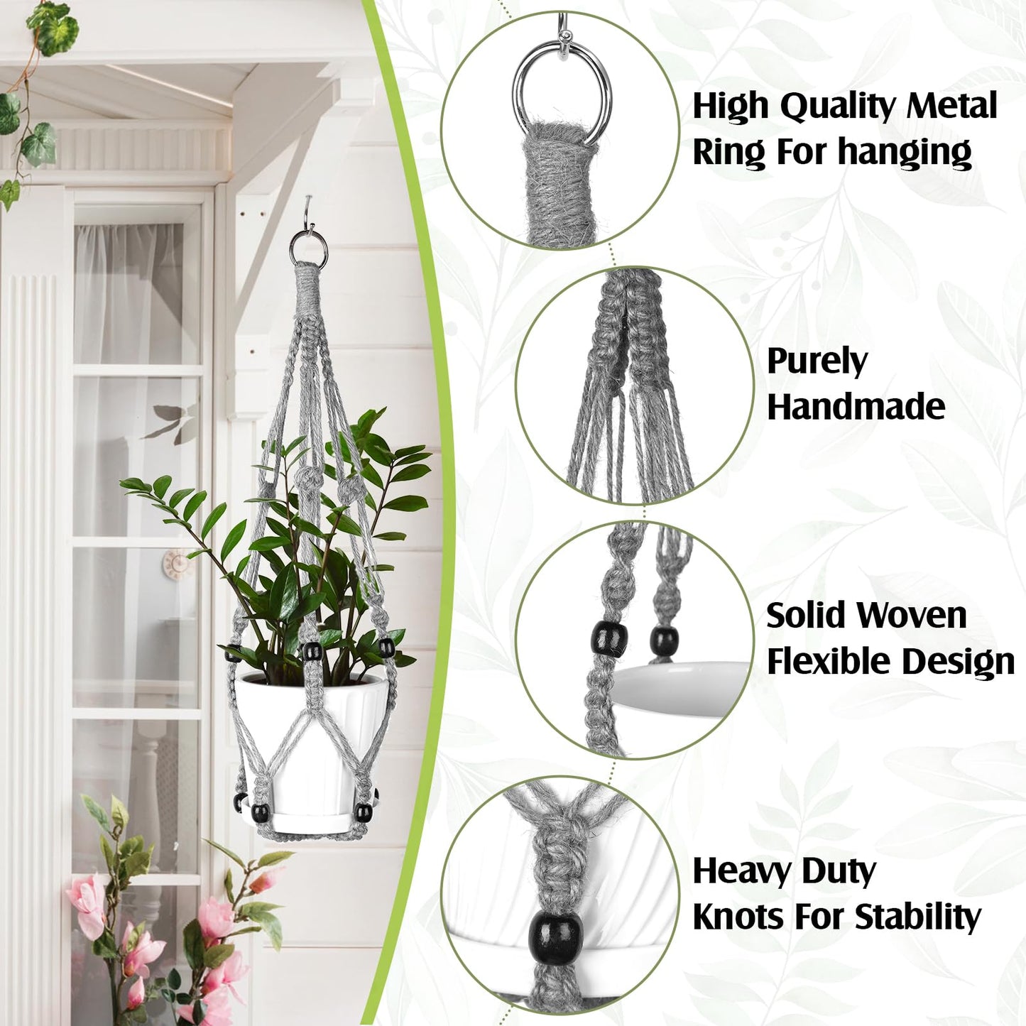 Hoteam 12 Pcs Macrame Plant Hangers Macrame Hanging Planters for Indoor Plants Handmade Boho Hanging Baskets Flower Pots Holder for Outdoor Home Wall Decor(Gray)