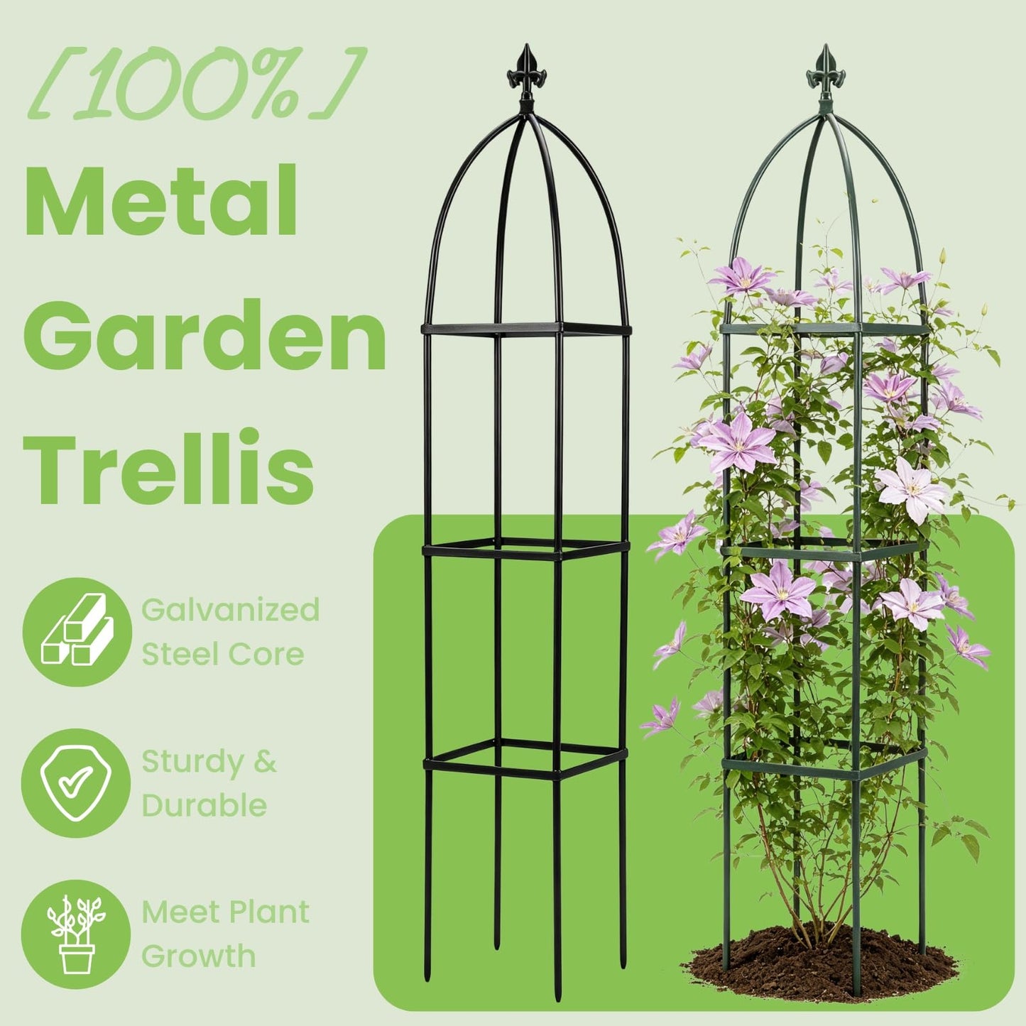 Lancisism 100% Metal Trellis for Climbing Plants Outdoor - Garden Metal Obelisk Trellis Vertical Plant Support for Climbing Vines & Flowers - Sturdy Steel Arch Trellis for Potted Plants Indoor Black