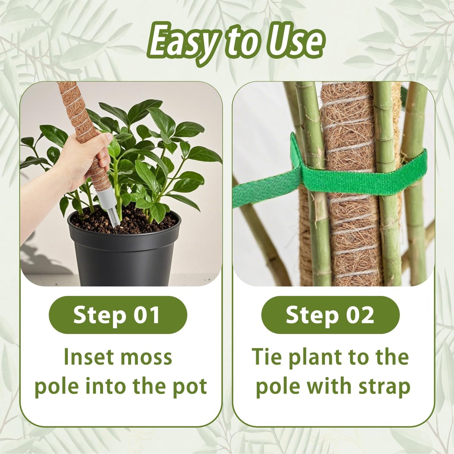 2 Pack Moss Pole, 63 Inch Monstera Plant Support, Moss Poles for Climbing Indoor Plants, Bendable Coco Coir Plant Support Stakes for Potted Plants, Pothos, Philodendron