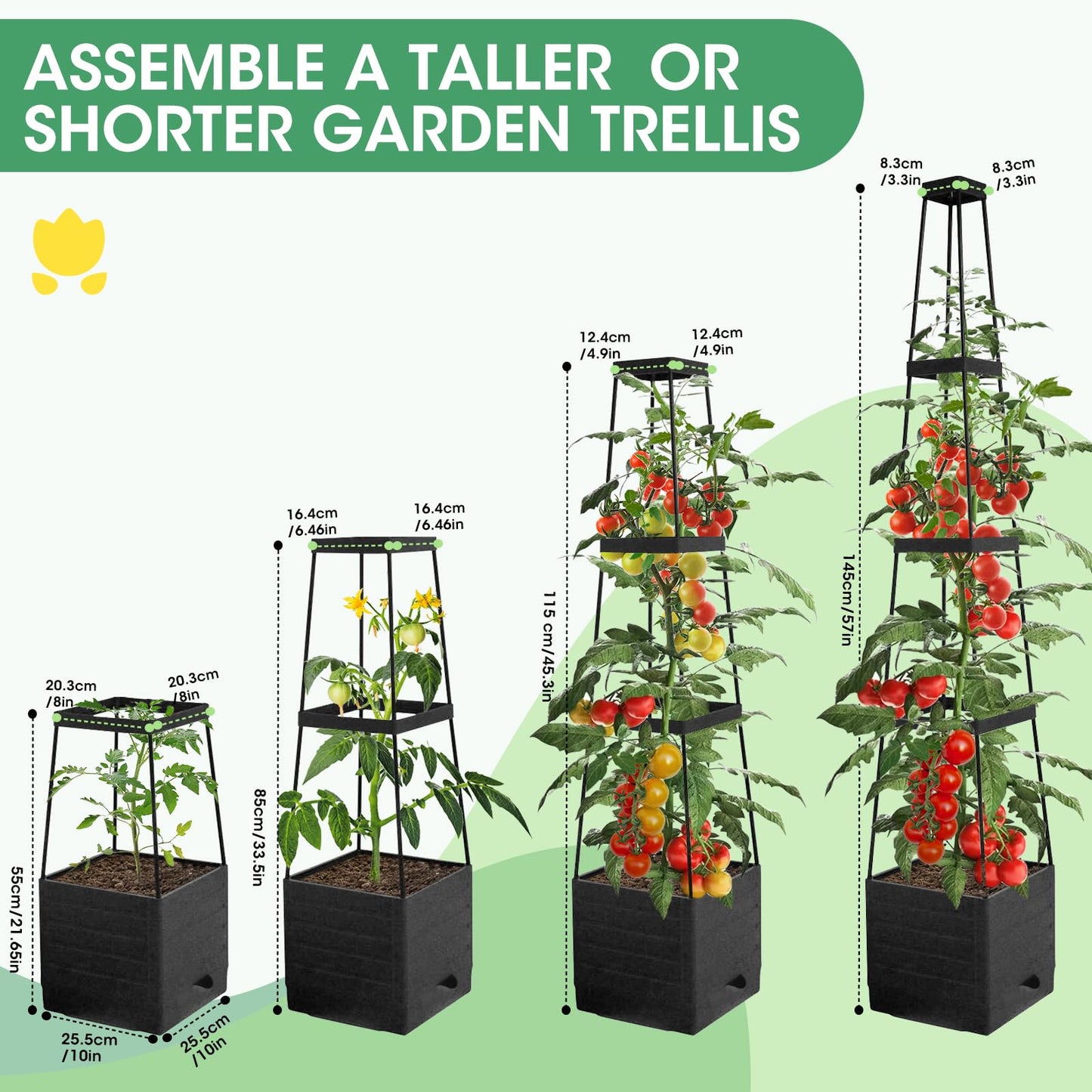 MQFORU 2Pack Raised Garden Bed Planter Boxes with Trellis, 57" Self-Watering Tomato Planter Boxes with Trellis for Climbing Vegetable and Plants, Tomato Cage for Indoor Outdoor Use