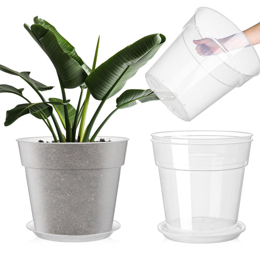 Baderke 3 Pack Clear Nursery Pot Plastic Nursery Pot Large Plant with Drainage Holes for Root Health Indoor Outdoor (13.65 Inch)