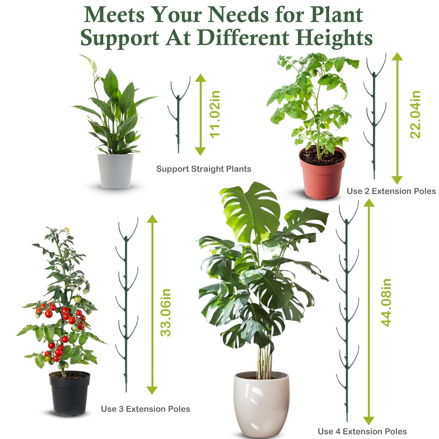 18 Pack Adjustable Plant Support Pole, Indoor & Outdoor Houseplant Stem Support, Adjustable Plant Support Stakes with Clamps, Garden Accessories for Monstera, Pothos, Replacement for Plant Stakes