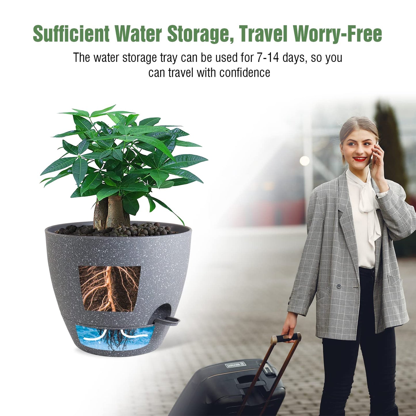 UOUZ 12inch 2Pack Large Self Watering Planters, Plastic Plant Pots with 60oZ Removable Deep Reservoir and Multi Mesh Drainage Holes for Indoor Outdoor Garden Plants and Flowers, Grey Speckles