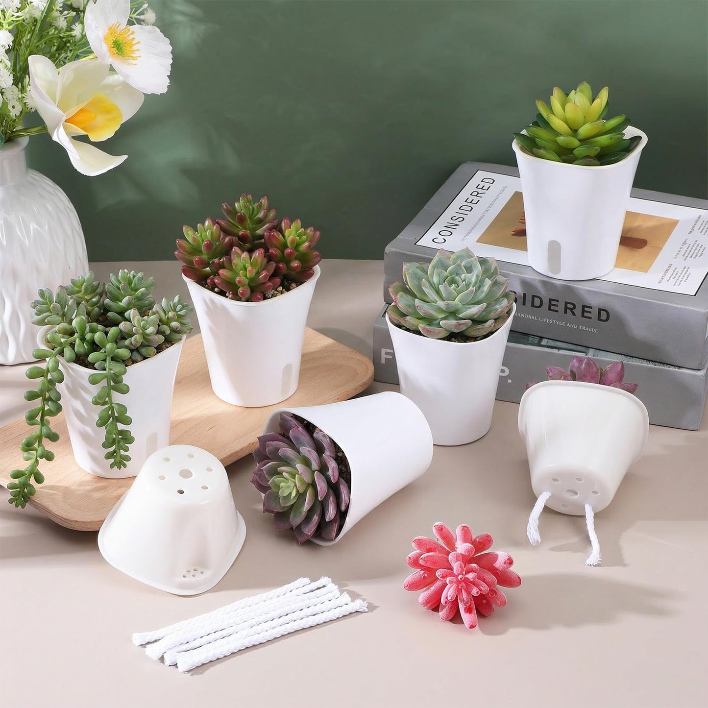 hidyuuoo 20 Pcs 3 Inch Self Watering Pots Self Watering Planters for Indoor Planters Plastic Garden Flower Pots with Level Indicator Vents