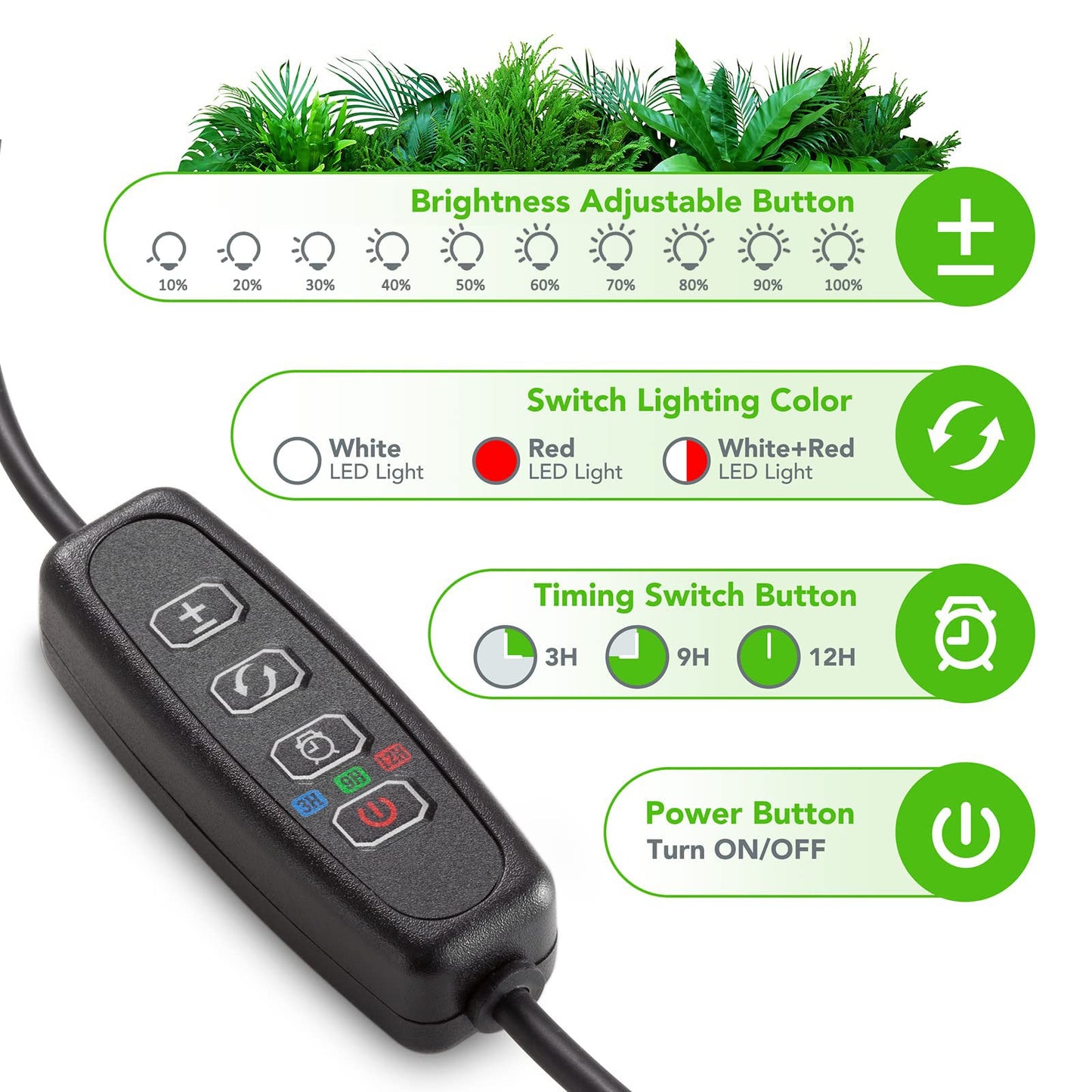 GROWSTAR Plant Lights for Indoor Growing, Full Spectrum 4 Heads Clip Grow Lamps with 10 Feet Cables for Seeding Blooming and Fruiting(2 Pack)