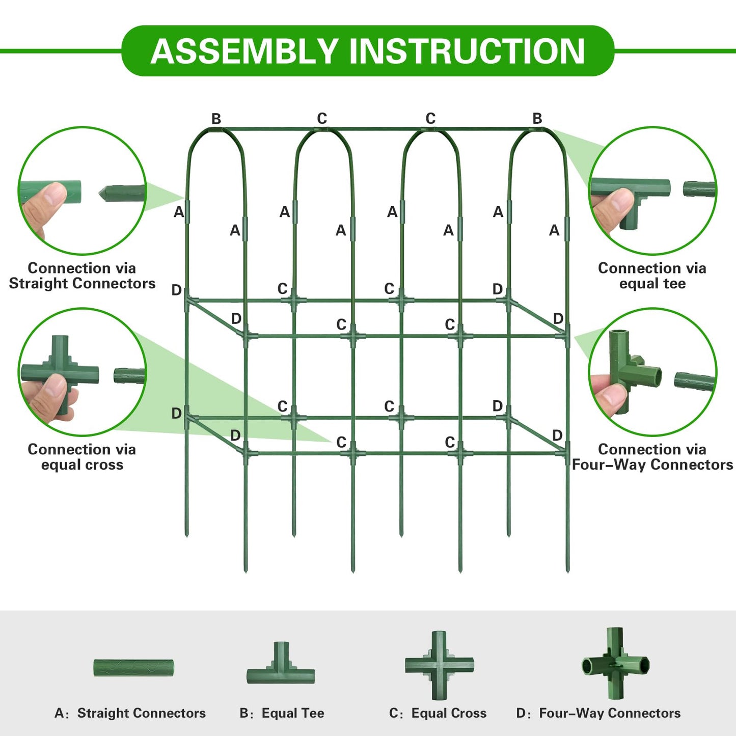 62in Tall Cucumber Trellis for Raised Bed, 51" L x 62" H Metal Garden Trellis for Climbing Plants Outdoor, U-Shape Vegetables Trellis Support for Squash Zucchini Peas Grape