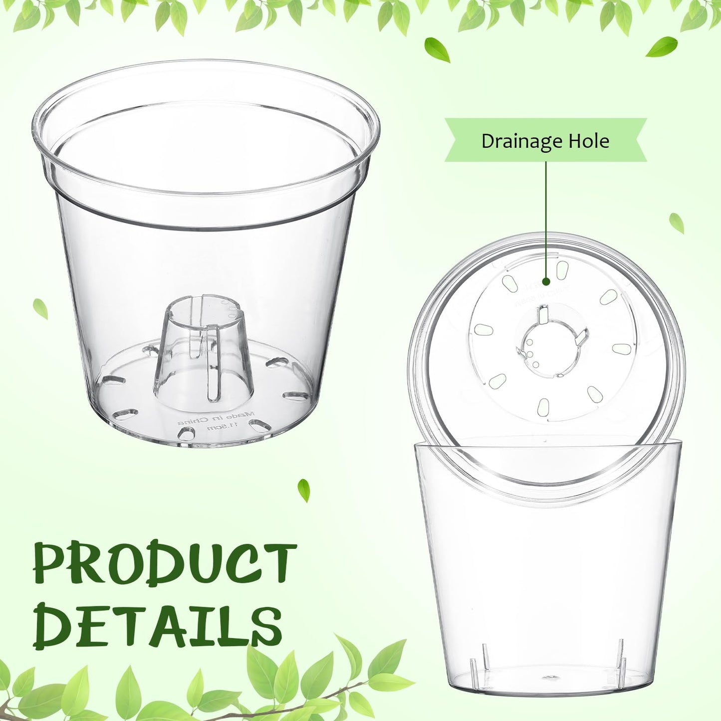 Baderke 1 Set 4.5 Inch Clear Self Watering Planter with Transparent Inner Pot Acrylic Orchid Pot African Violet with Drainage Holes Bottom Watering Transparent Containers for Indoor Plants Herbs