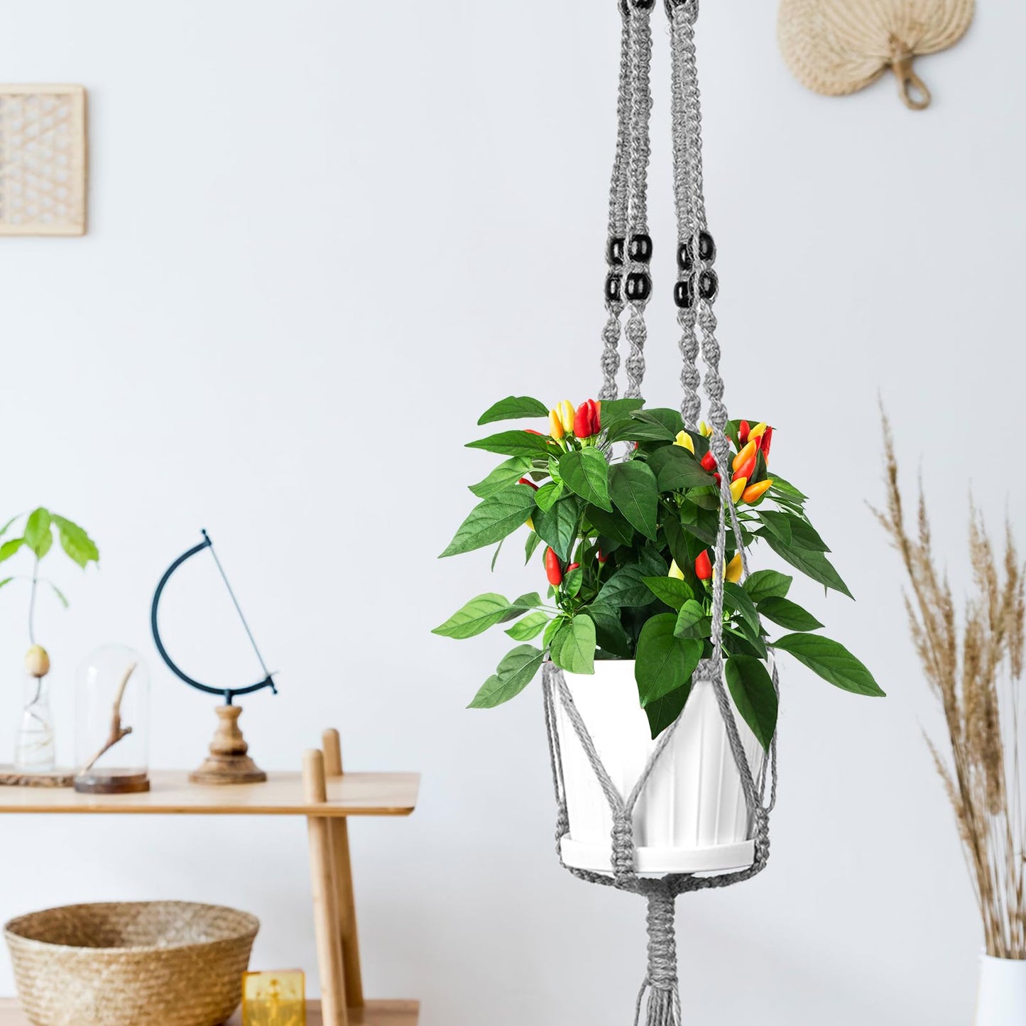 Hoteam 12 Pcs Macrame Plant Hangers Macrame Hanging Planters for Indoor Plants Handmade Boho Hanging Baskets Flower Pots Holder for Outdoor Home Wall Decor(Gray)