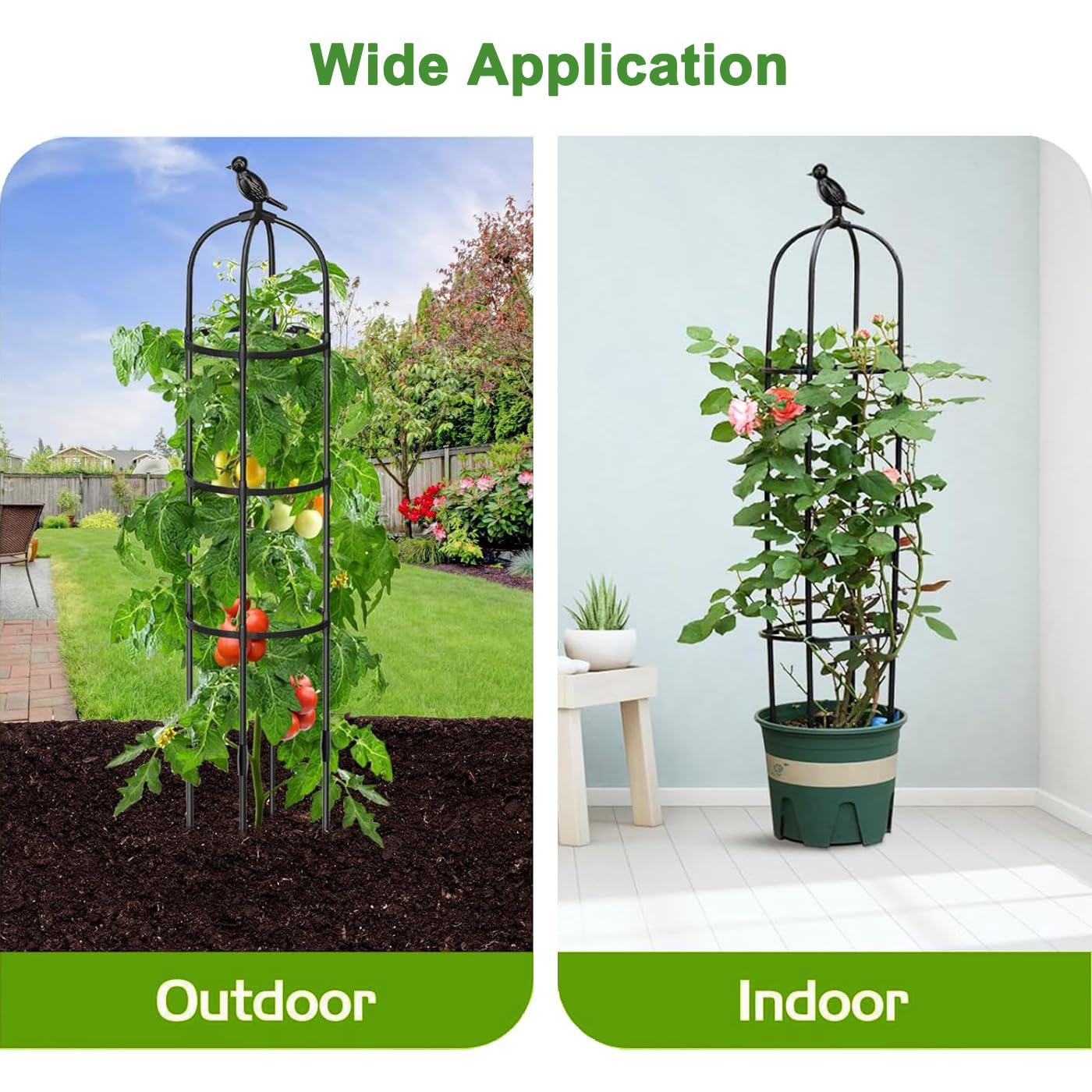 Tower Obelisk Garden Trellis for Climbing Plant,48inch Rustproof Fiberglass Potted Plant Support for Indoor Outdoor Vegetable Fruits Climbing Vines Flowers Stands Comes with 20 Ties (2 Packs)